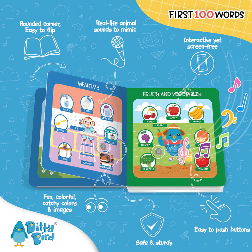 DITTY BIRD-FIRST 100 WORDS-RECHARGEABLE MUSICAL BOOK