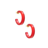 SMALL RESIN OPEN HOOP EARRINGS-RED