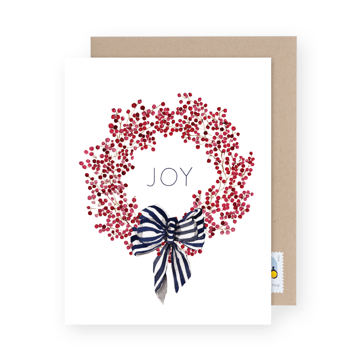 RED BERRY WREATH JOY CHRISTMAS CARD