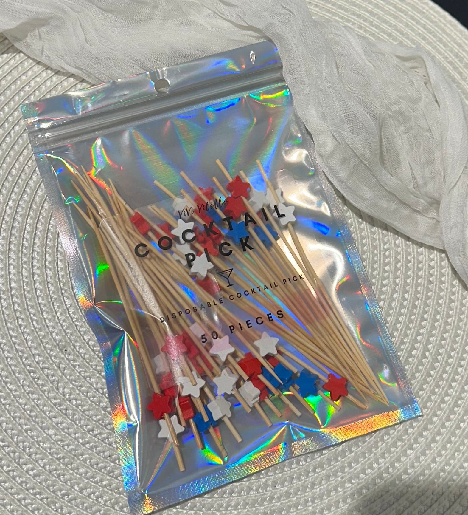 Cocktail Pick - Red, White & Blue Star (set of 50)
