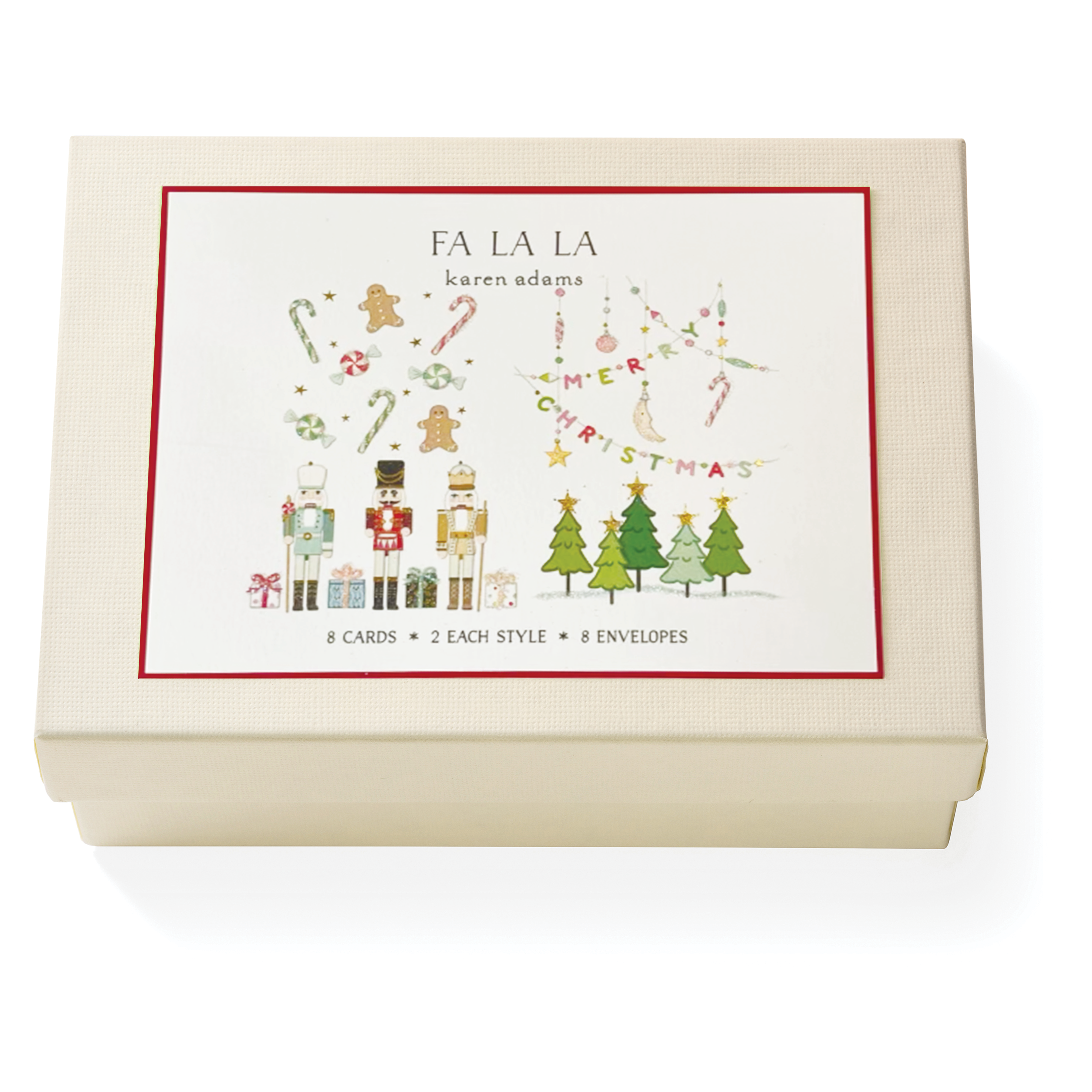 Karen Adams Fa La La Christmas note card box set with nutcrackers and holiday illustrations