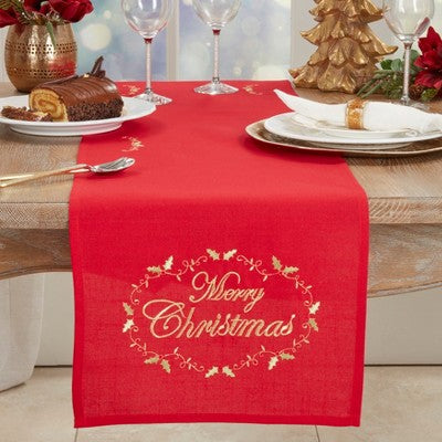 Merry Christmas table runner, red 14"x72" oblong