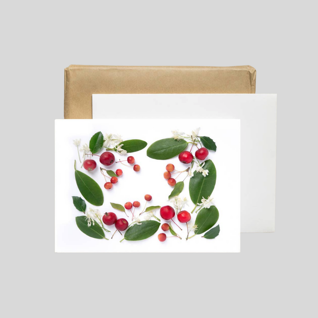 Holiday Card - Green Leaves, Red Berries