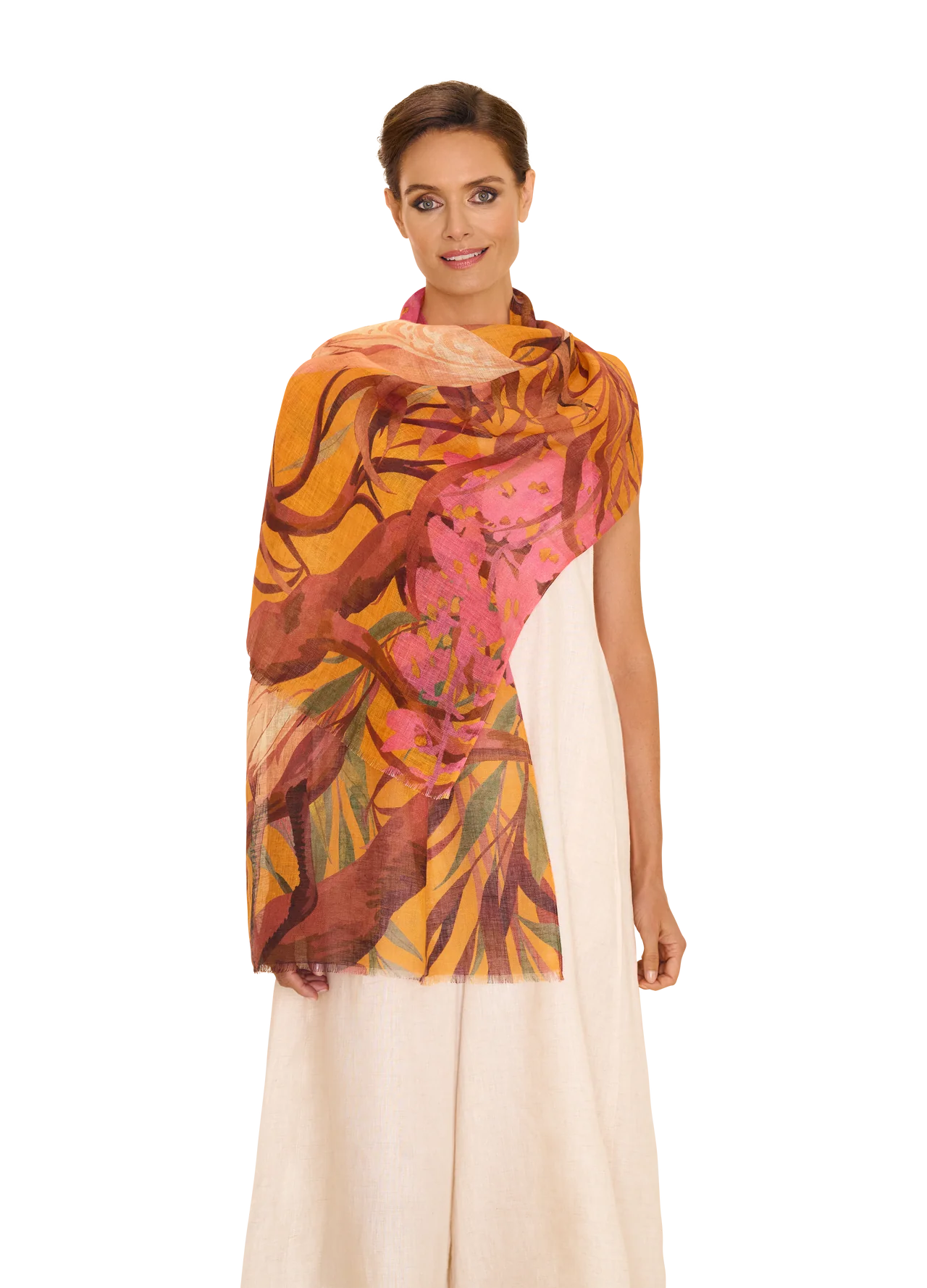 Oriental Crane Scarf - Yellow Tones