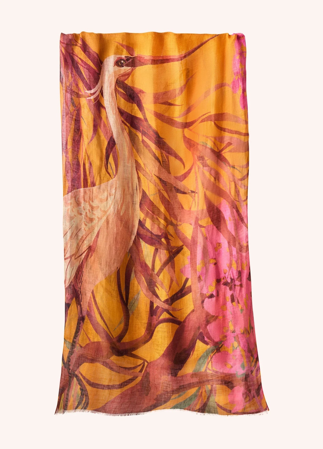 Oriental Crane Scarf - Yellow Tones