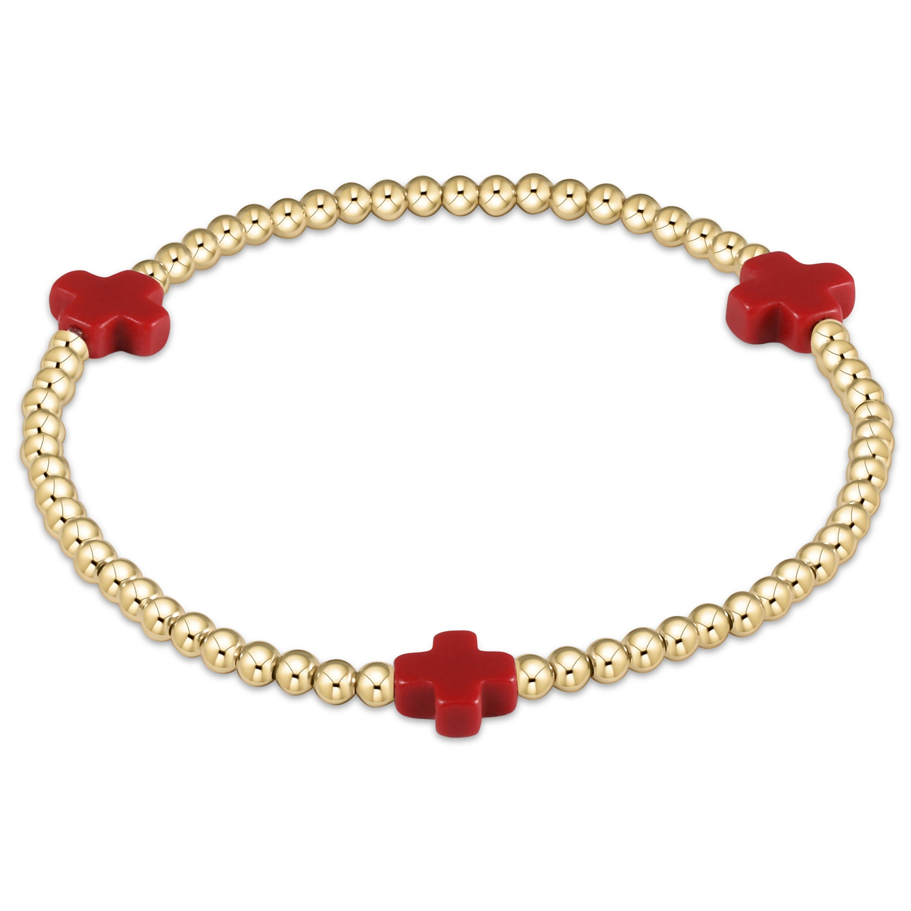 Extends - Signature Cross Gold Pattern 3mm Bead Bracelet - Turquoise