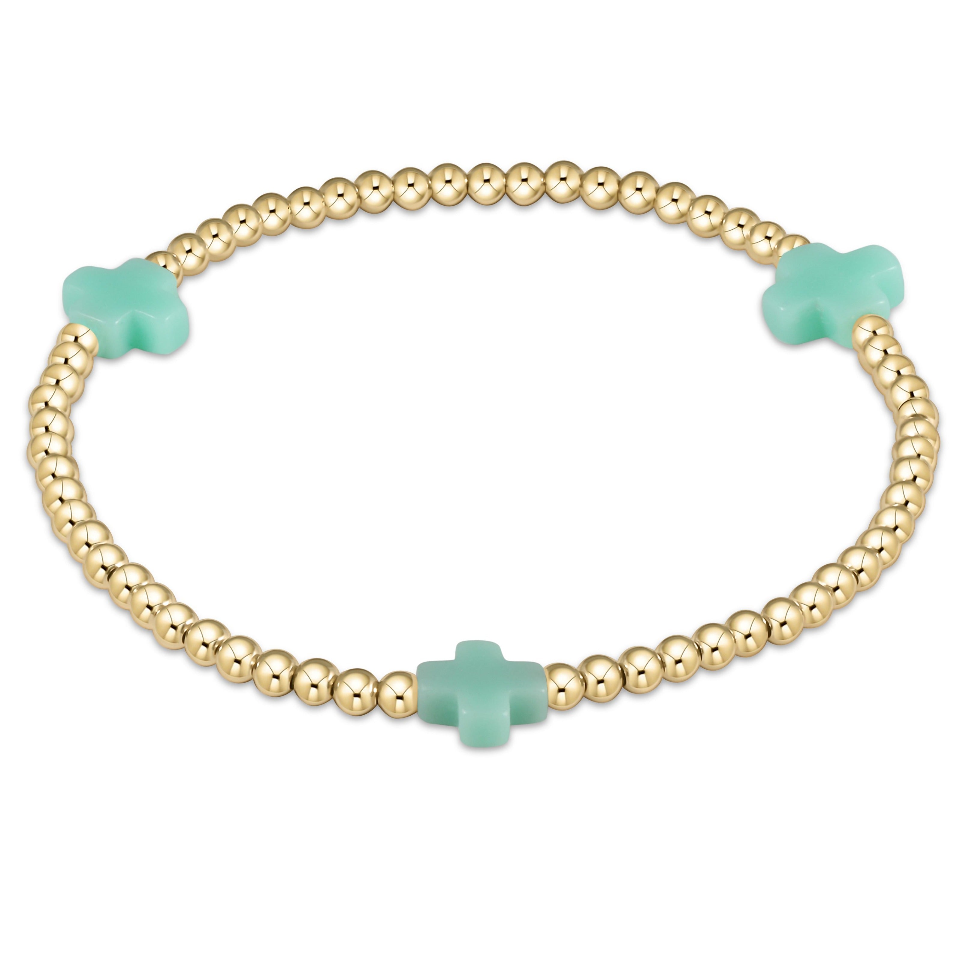 Extends - Signature Cross Gold Pattern 3mm Bead Bracelet - Turquoise