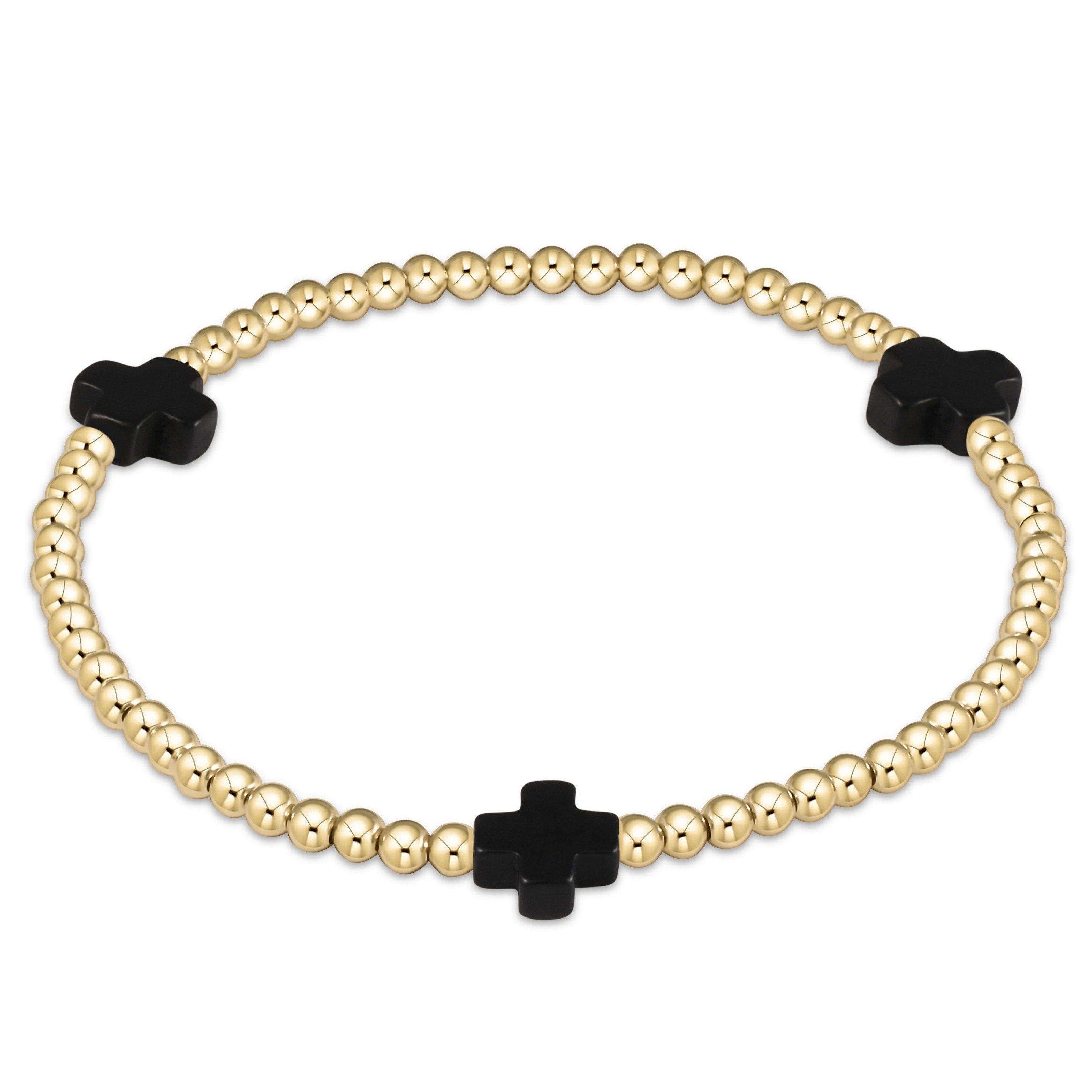 Extends - Signature Cross Gold Pattern 3mm Bead Bracelet - Off-White