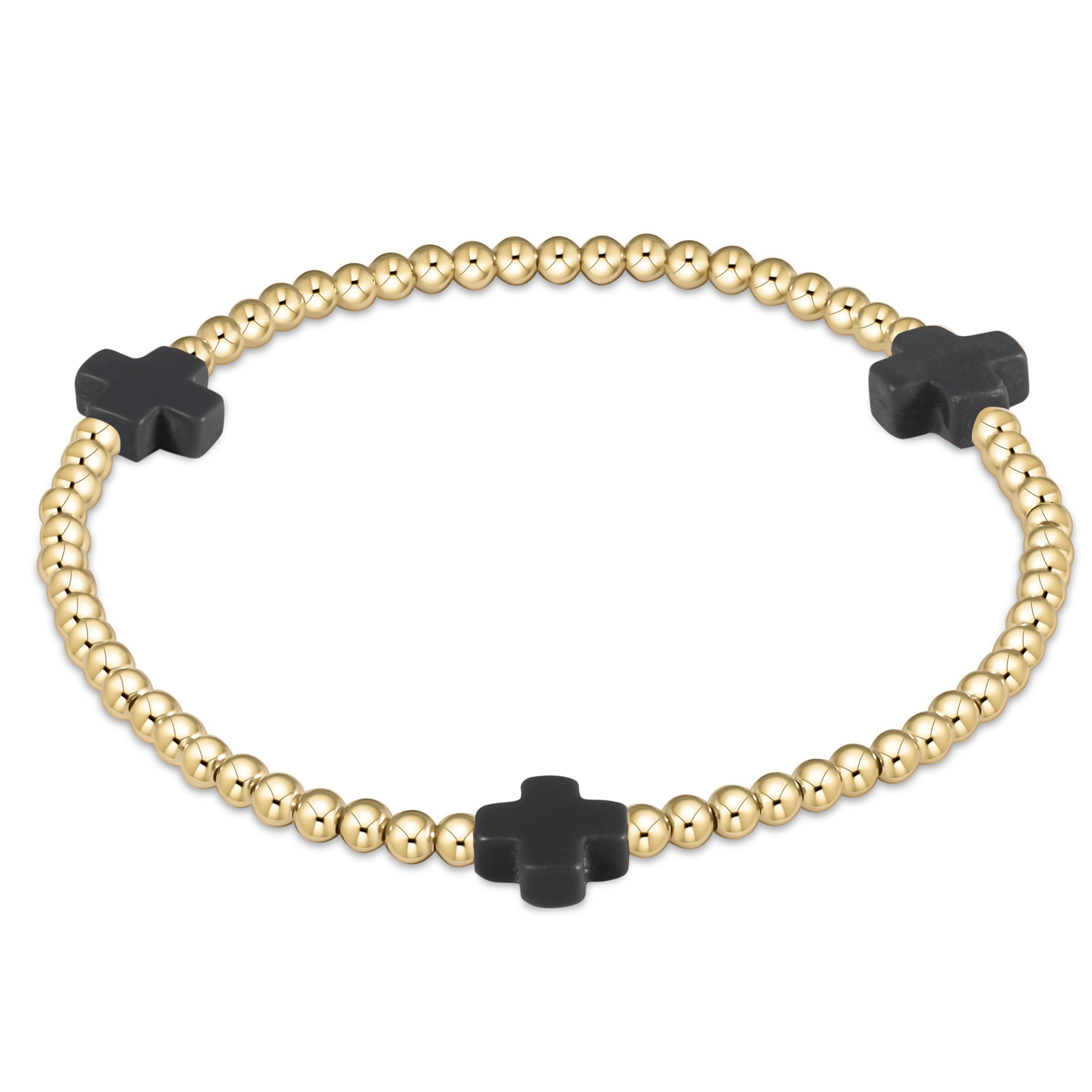 Extends - Signature Cross Gold Pattern 3mm Bead Bracelet - Turquoise