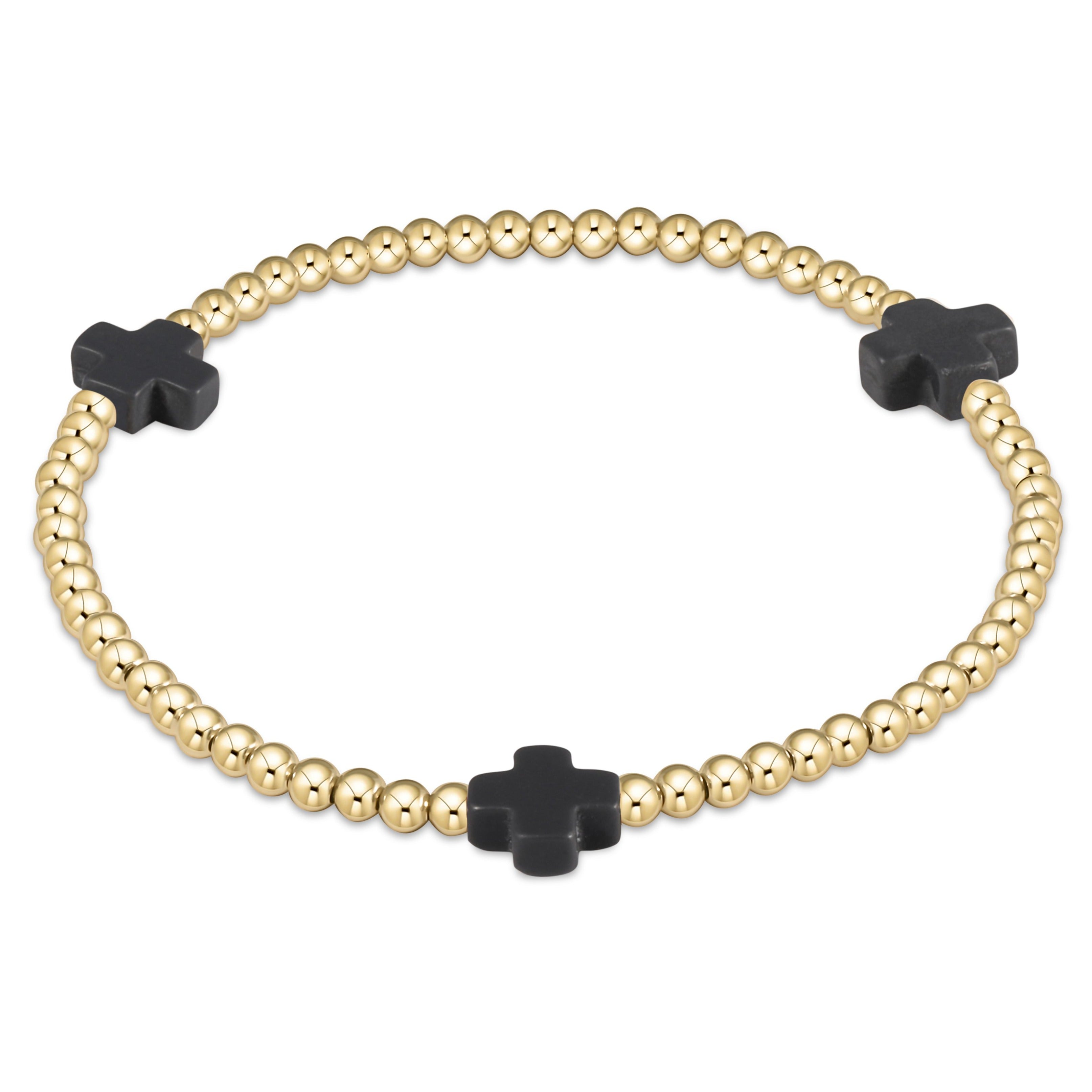 Extends - Signature Cross Gold Pattern 3mm Bead Bracelet - Off-White