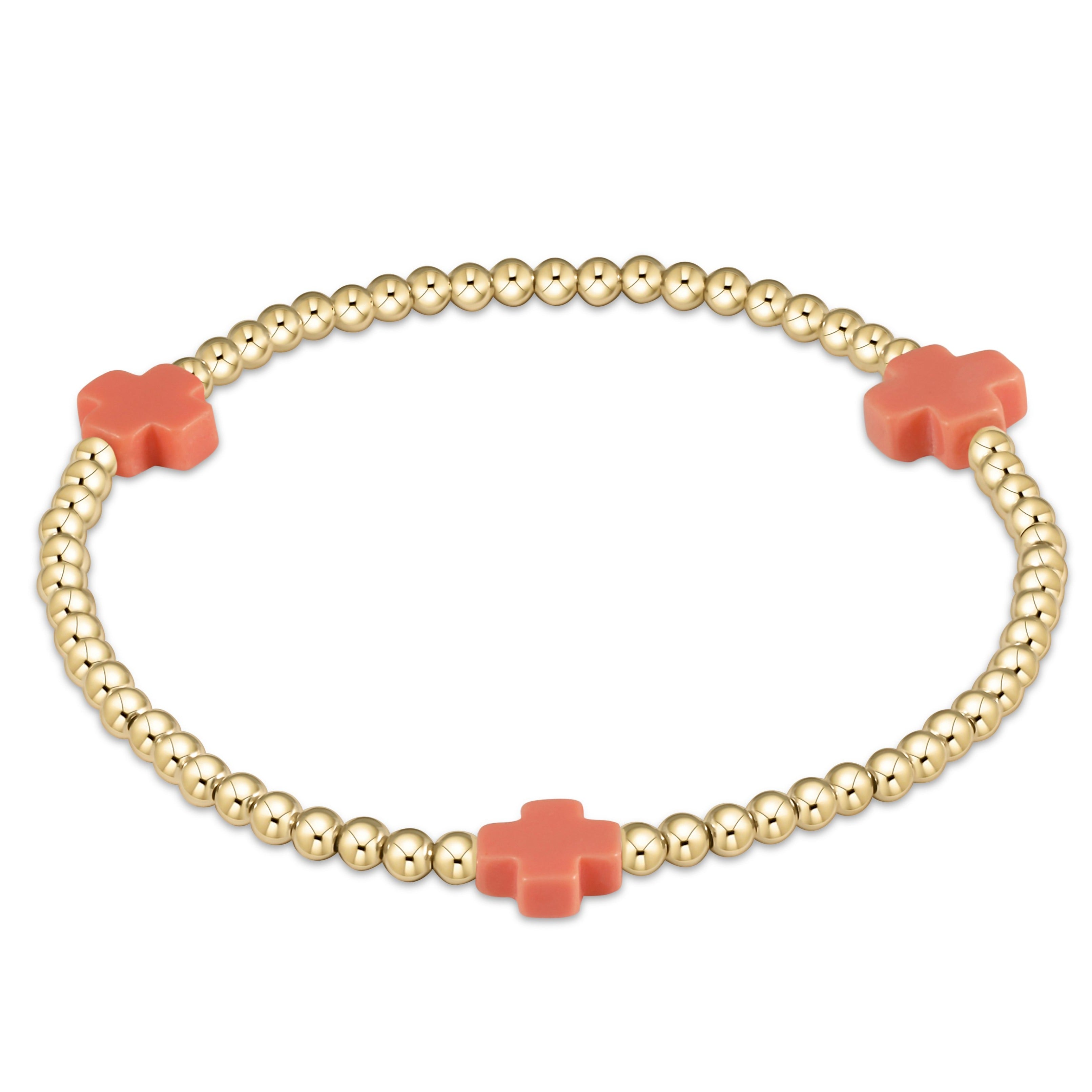 Extends - Signature Cross Gold Pattern 3mm Bead Bracelet - Turquoise