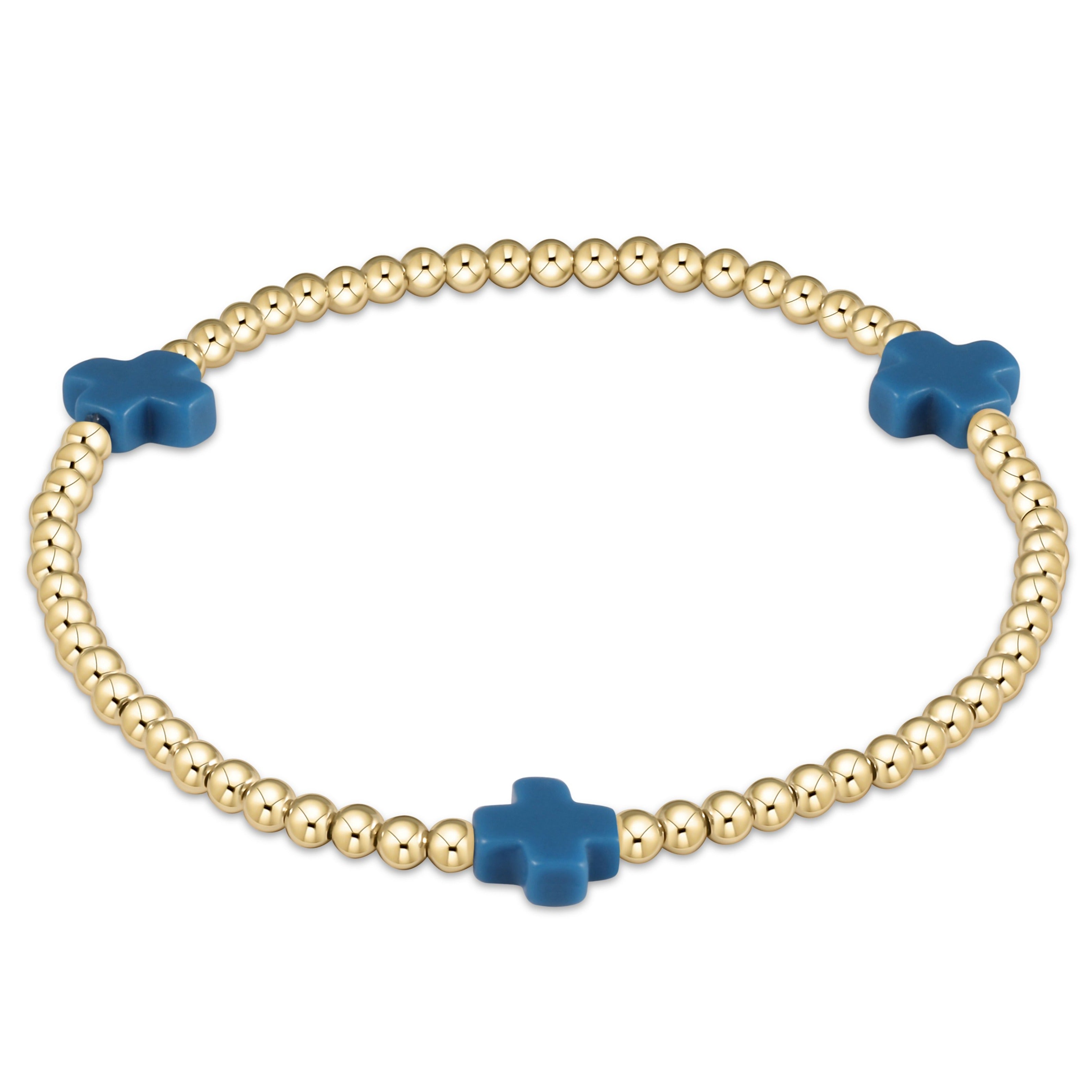 Extends - Signature Cross Gold Pattern 3mm Bead Bracelet - Turquoise