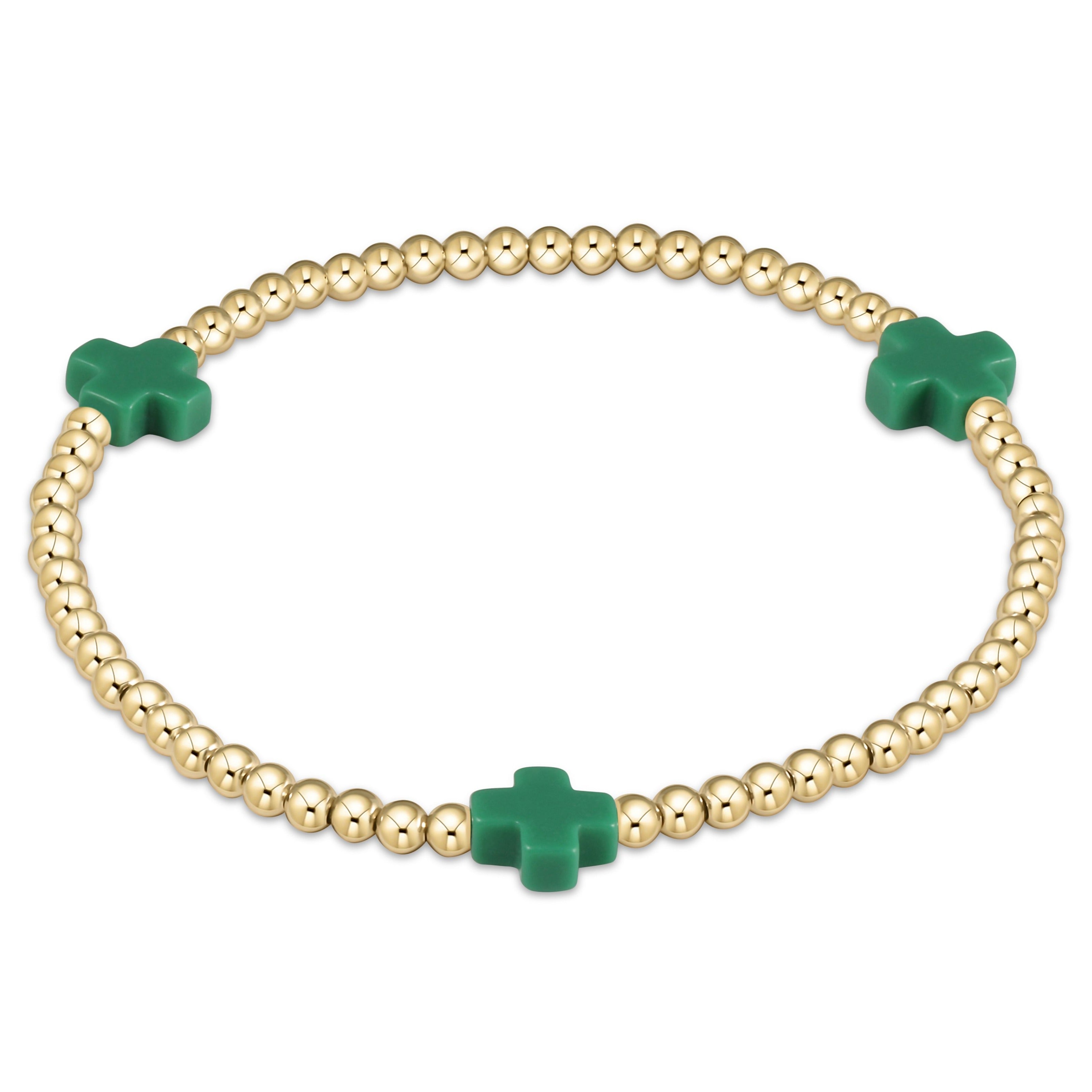 Extends - Signature Cross Gold Pattern 3mm Bead Bracelet - Turquoise