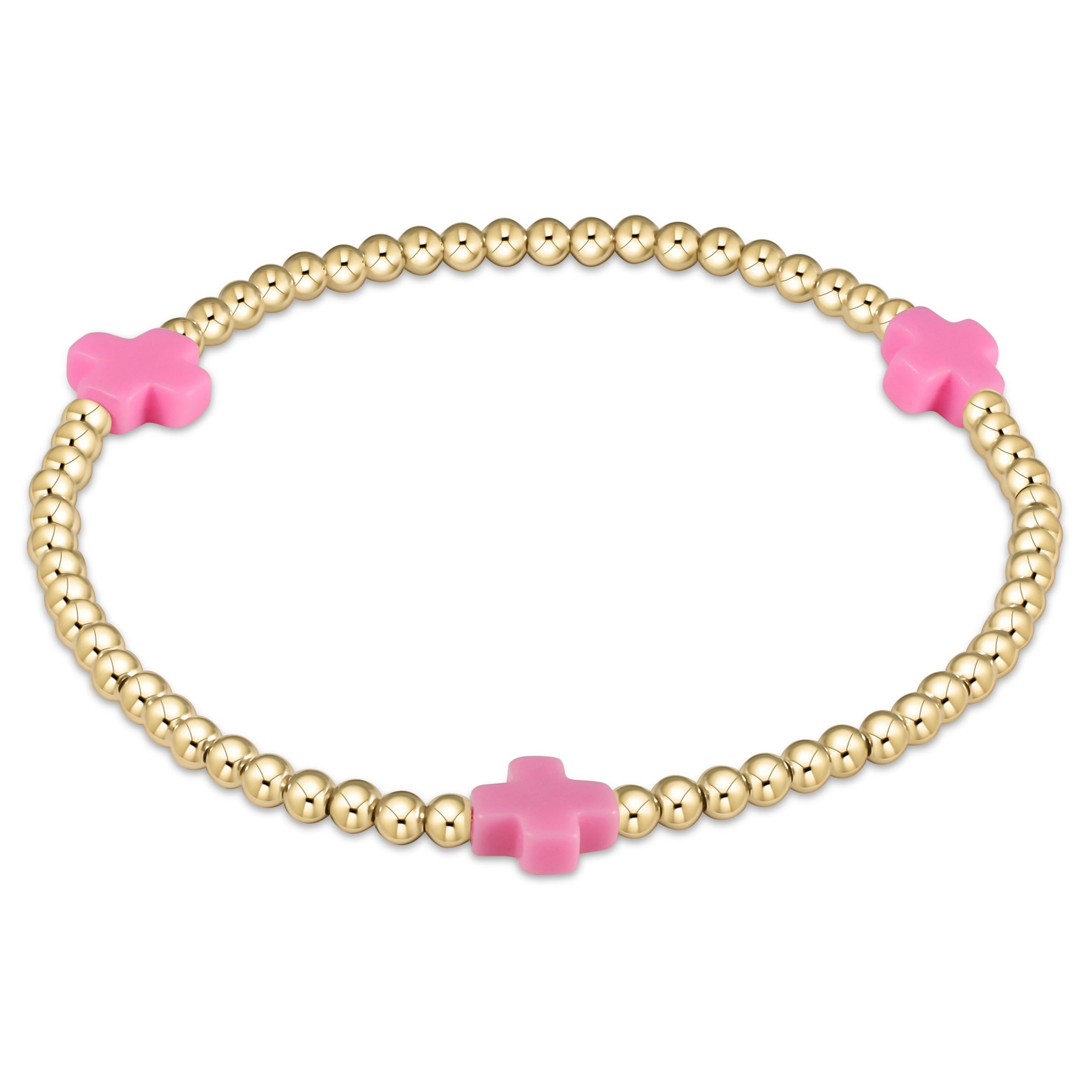 Extends - Signature Cross Gold Pattern 3mm Bead Bracelet - Turquoise