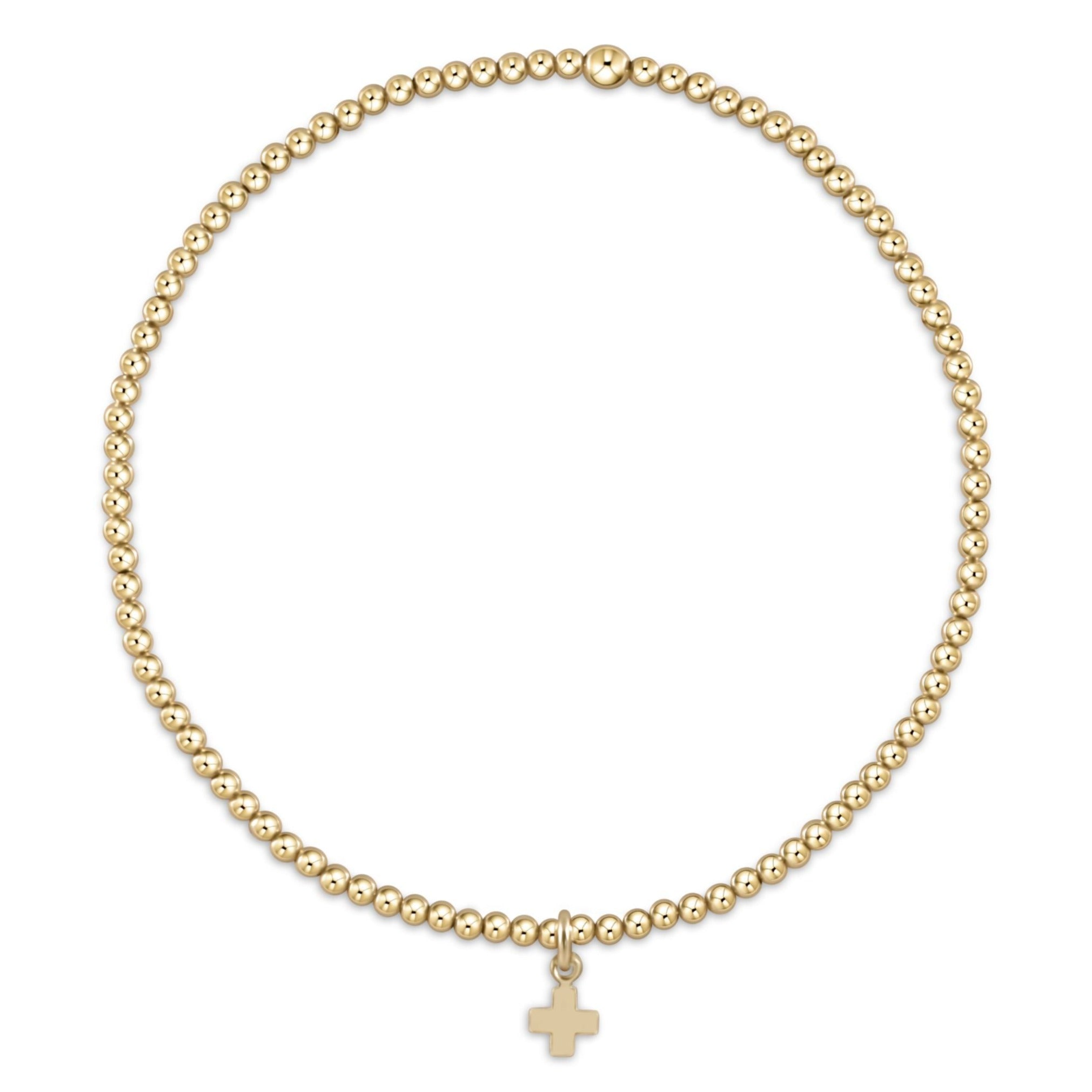 Classic Gold 2mm bead Bracelet - Classic Beaded Signature Cross Small Gold Charm