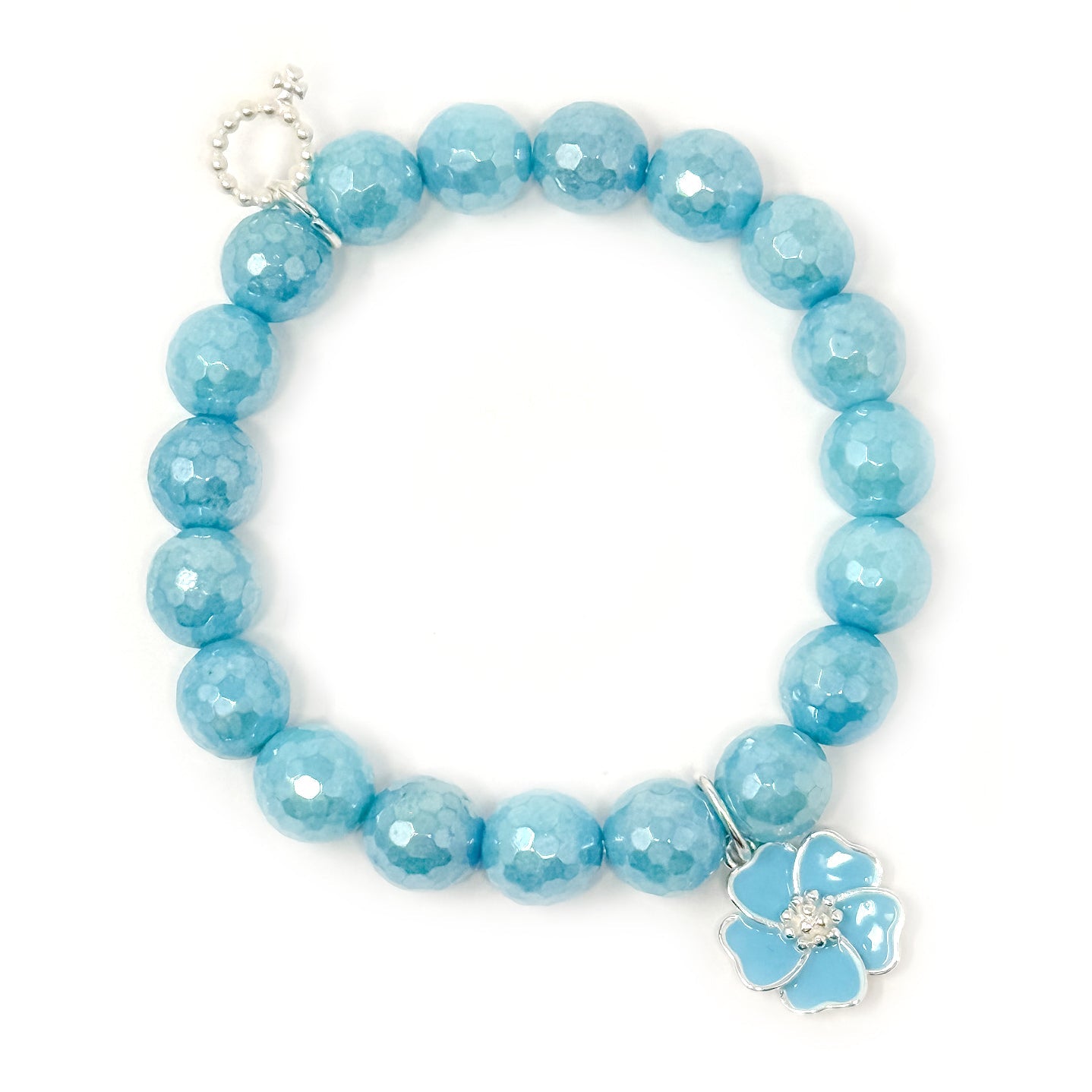 10mm Faceted Iridescent St. Thomas Agate w/ Blue Flower
