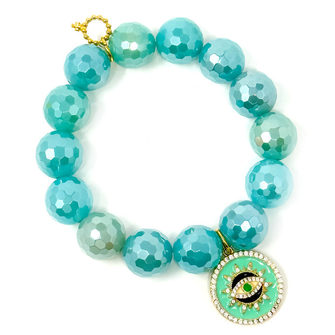 14mm Faceted Iridescent Tranquility Agate w/ Aqua Protective Eye