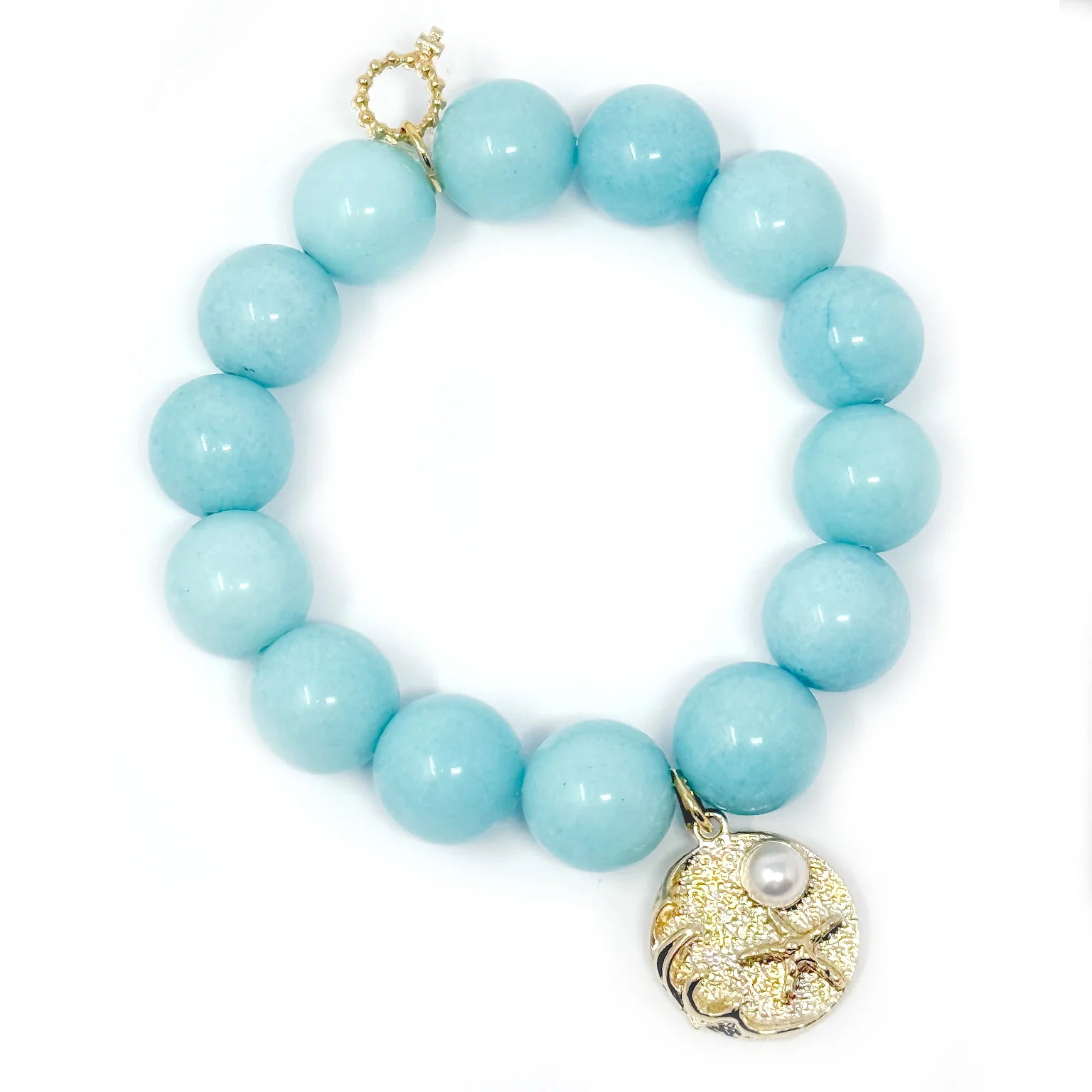 14mm Robin Egg Blue Agate w/ Gold Jewel of the Sea