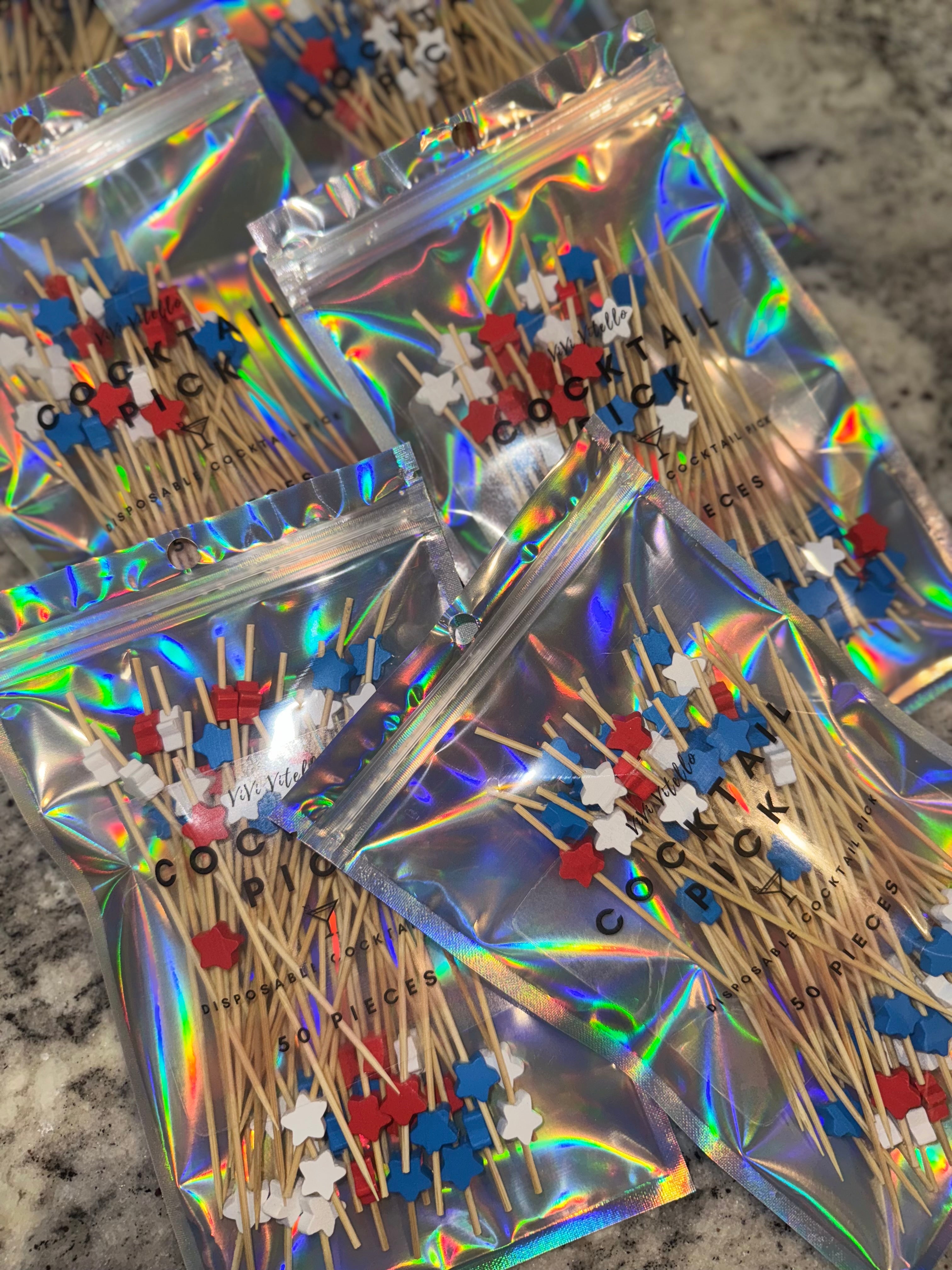 Cocktail Pick - Red, White & Blue Star (set of 50)