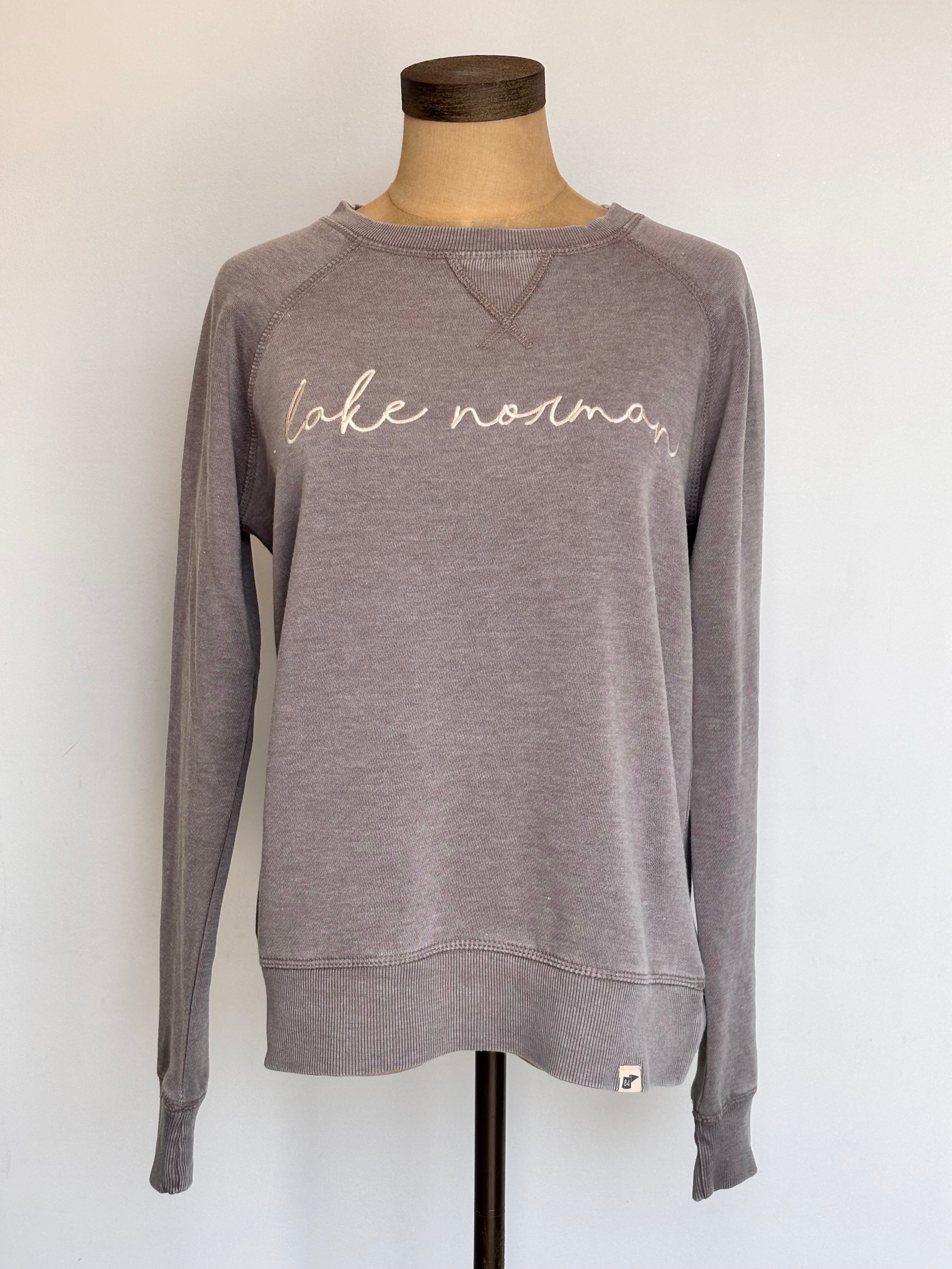 WOMENS LKN BURNOUT FLEECE CREW-LT GRAY-LRG