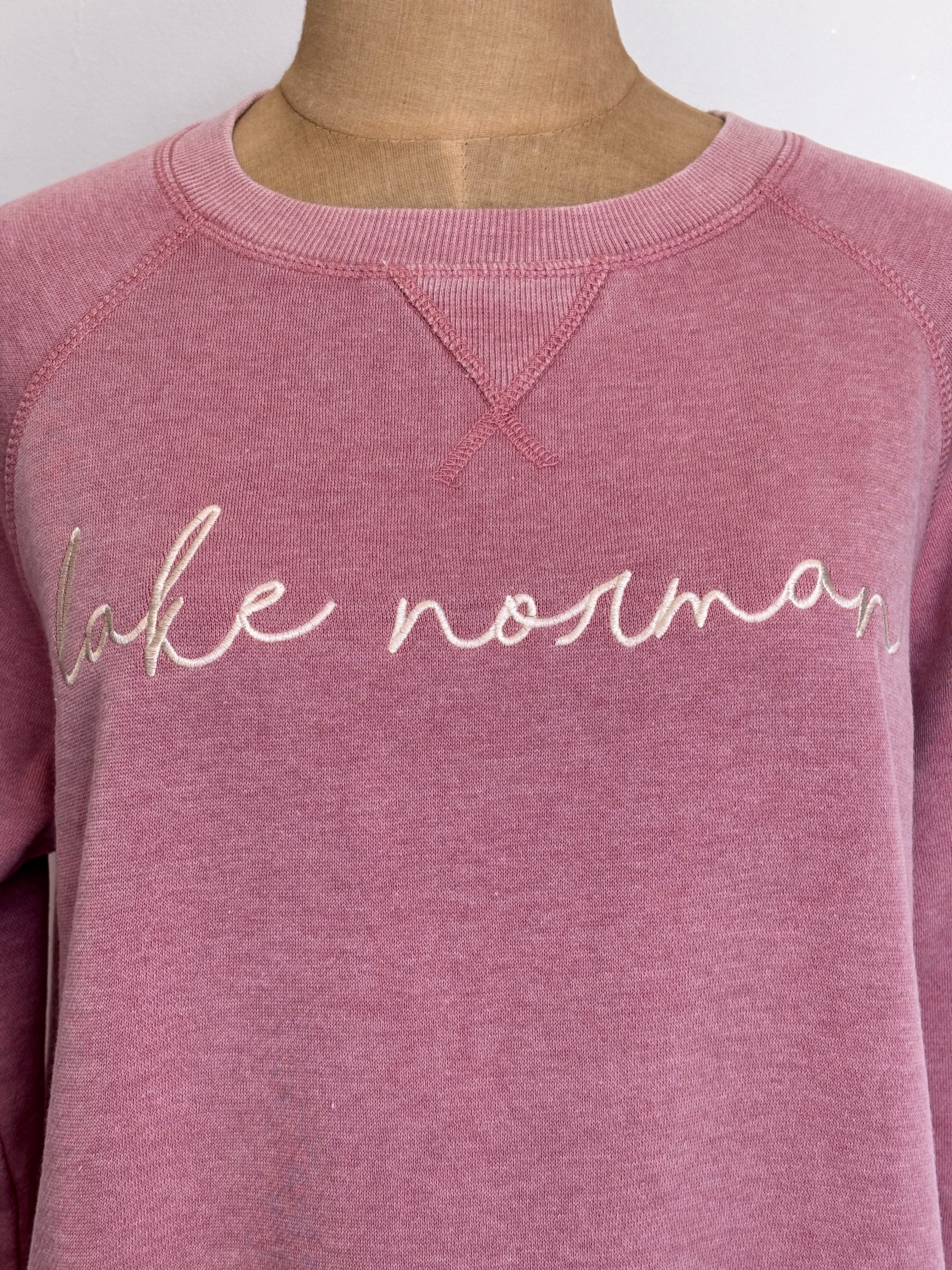 WOMENS LKN BURNOUT FLEECE CREW-MAUVE-LRG