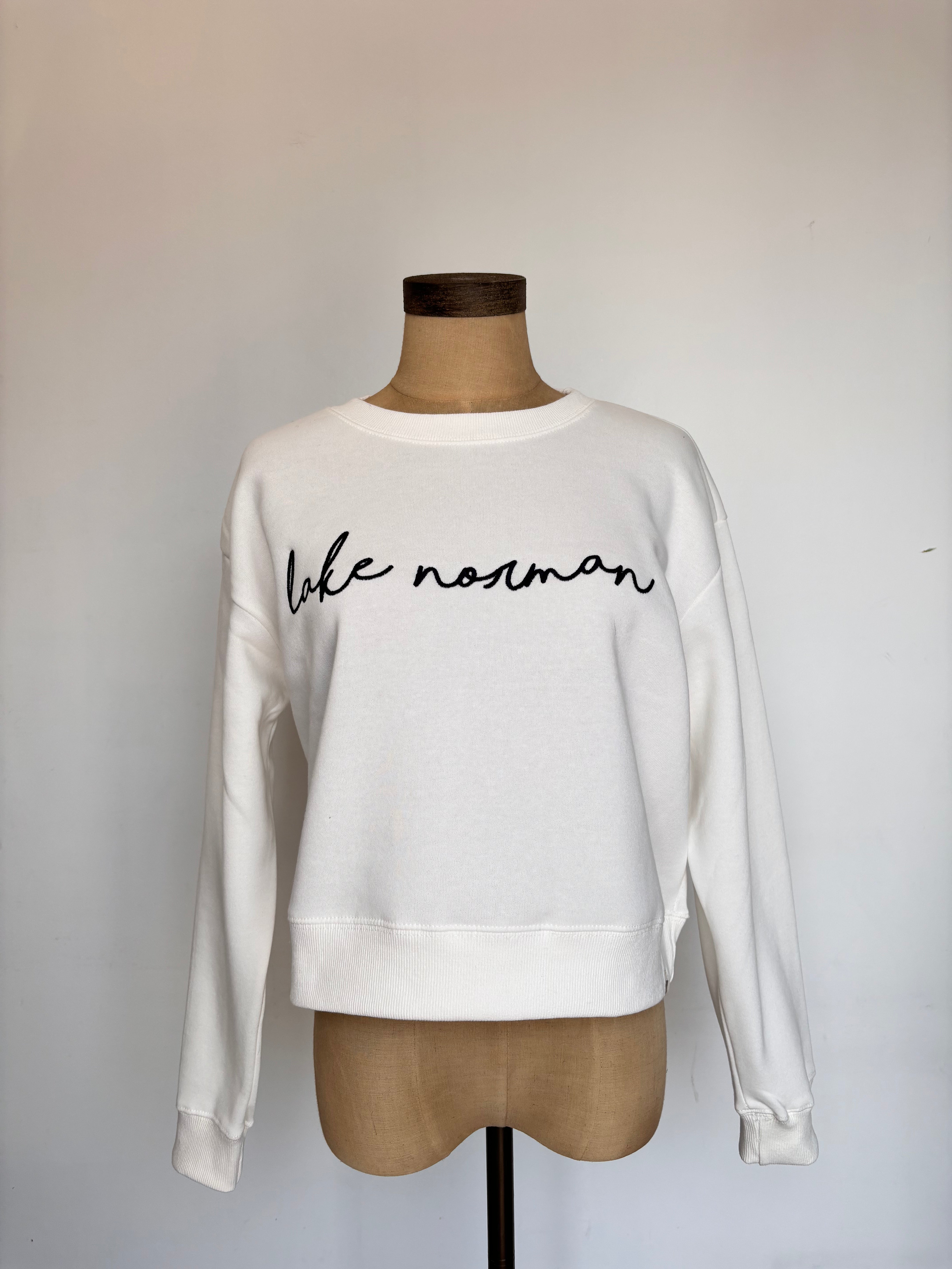 WOMENS LKN IVORY FLEECE MIDI CREW-LRG