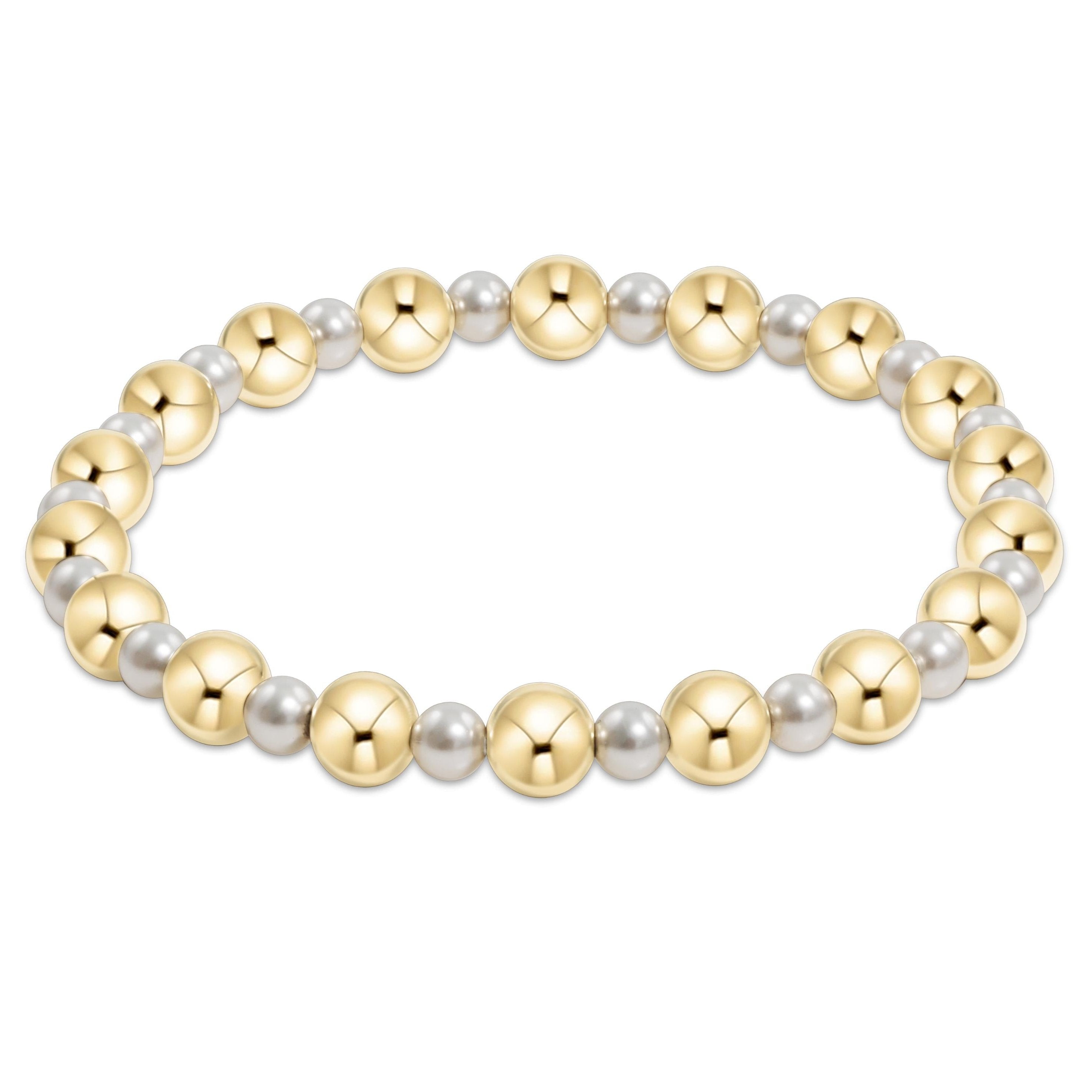 Extends - Pearl Grateful Pattern 4mm Bead Bracelet - 6mm Gold