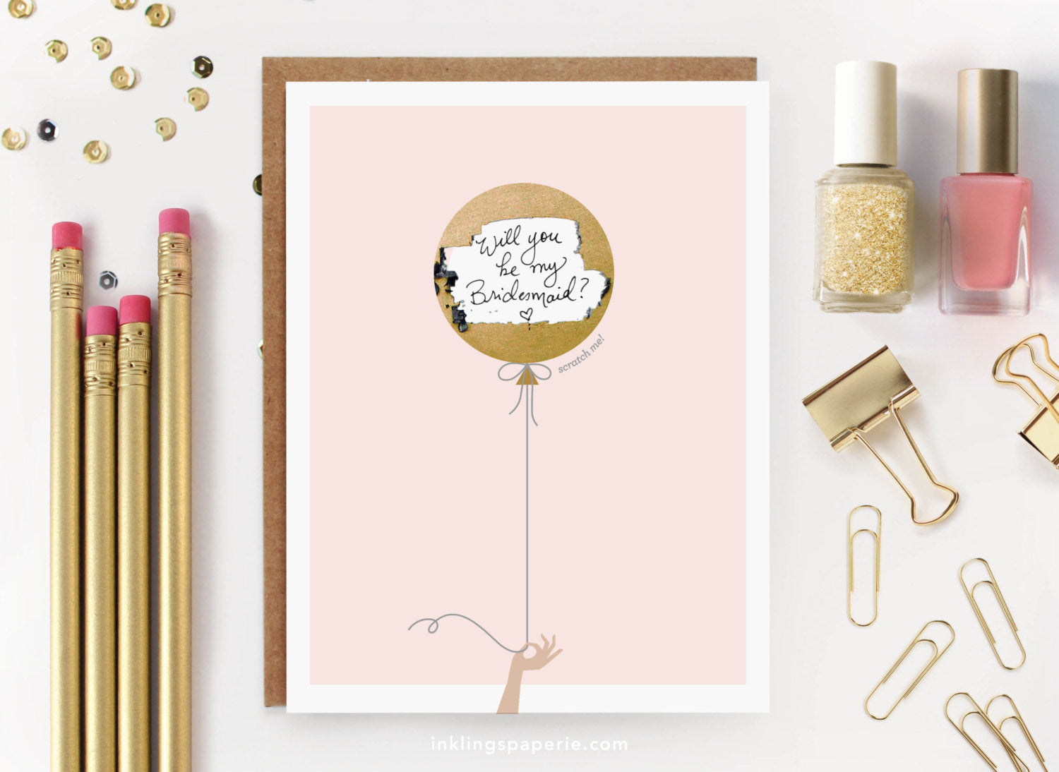 PINK & GOLD BALLOON SCRATCH OFF CARD