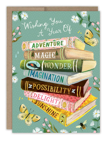 A Year of Wishes Book Stack Birthday Card