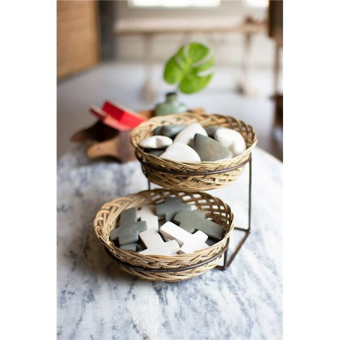 Two Tiered Display Basket w/Metal Stand