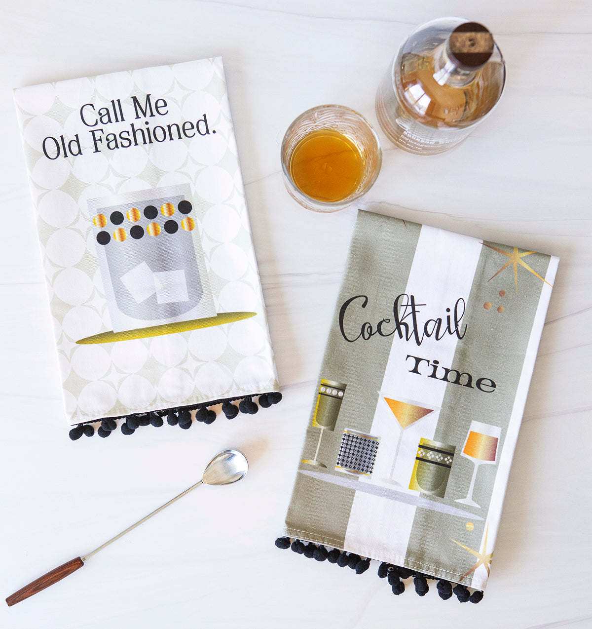 Cocktail Time Retro Bar Towel w/Trim