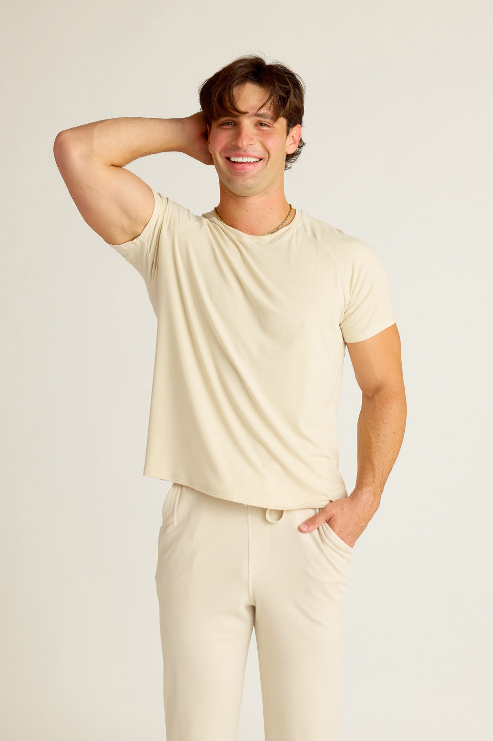MEN'S SHORT SLEEVE SHIRT-OATMEAL-LARGE