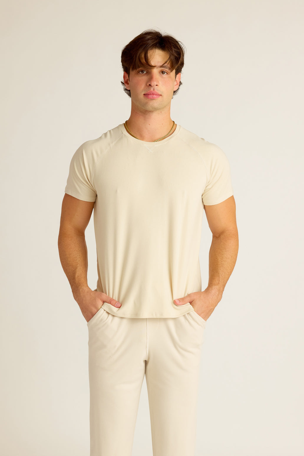 MEN'S SHORT SLEEVE SHIRT-OATMEAL-LARGE