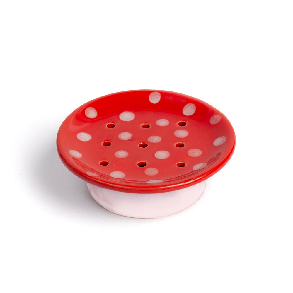 SWEDISH DREAM RED MUSHROOM CERAMIC SOAP DISH