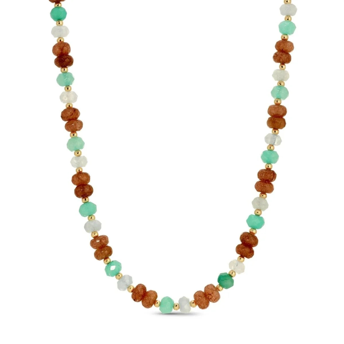Necklace - Multi Color Stones w/Bead Accents Peach/Blue/Olive - Gold