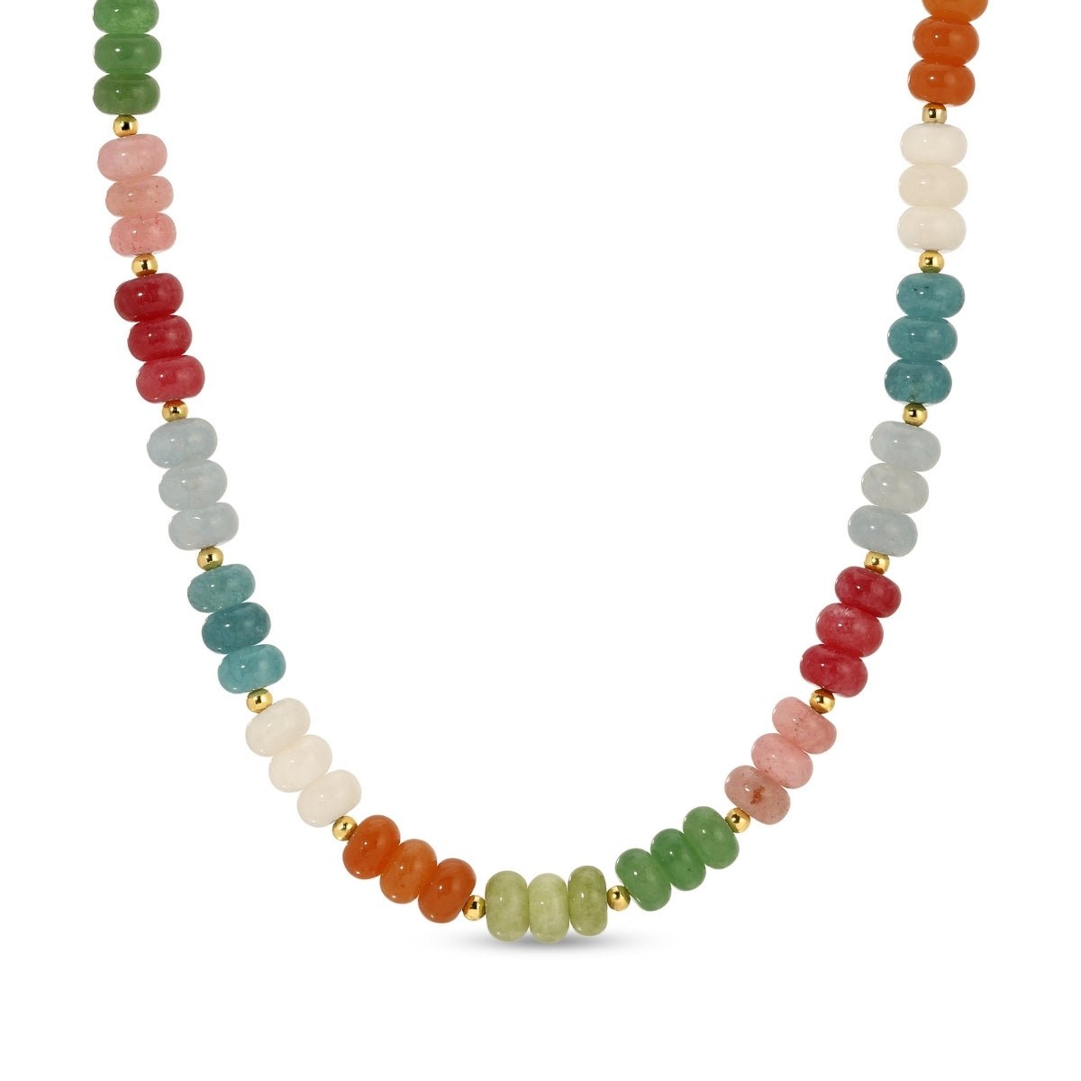 Necklace - Multi Color Stones w/Bead Accents Peach/Blue/Olive - Gold
