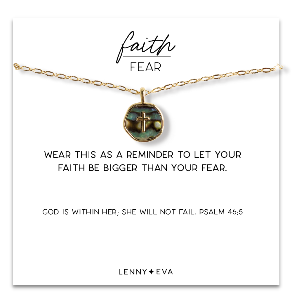 Faith Over Fear Necklace - Abalone Cross 20"-22"