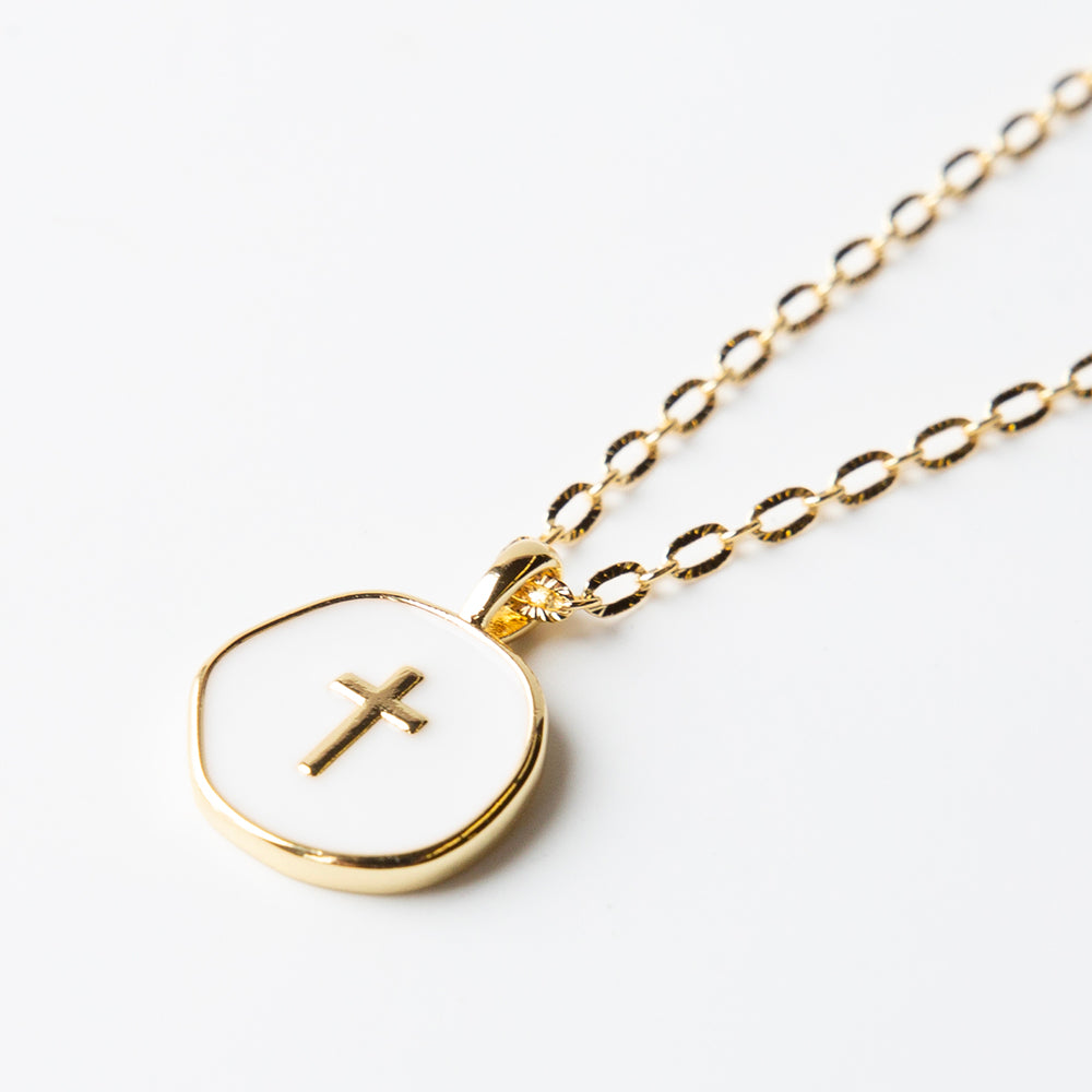 Faith Over Fear Necklace - White Cross 20"-22"