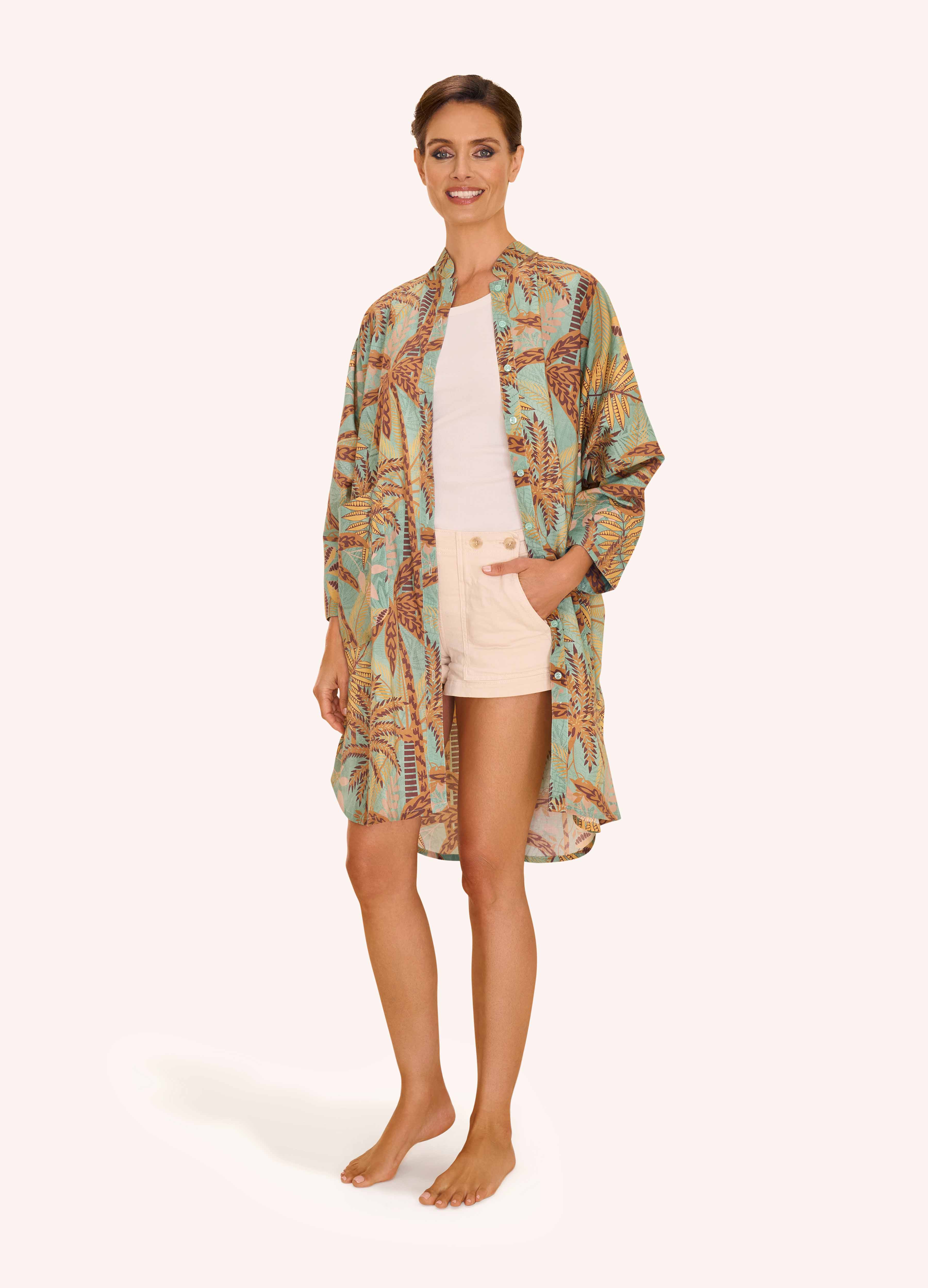 Oversized Shirt/Dress - Patterned Palms - Pink & Blue Tones