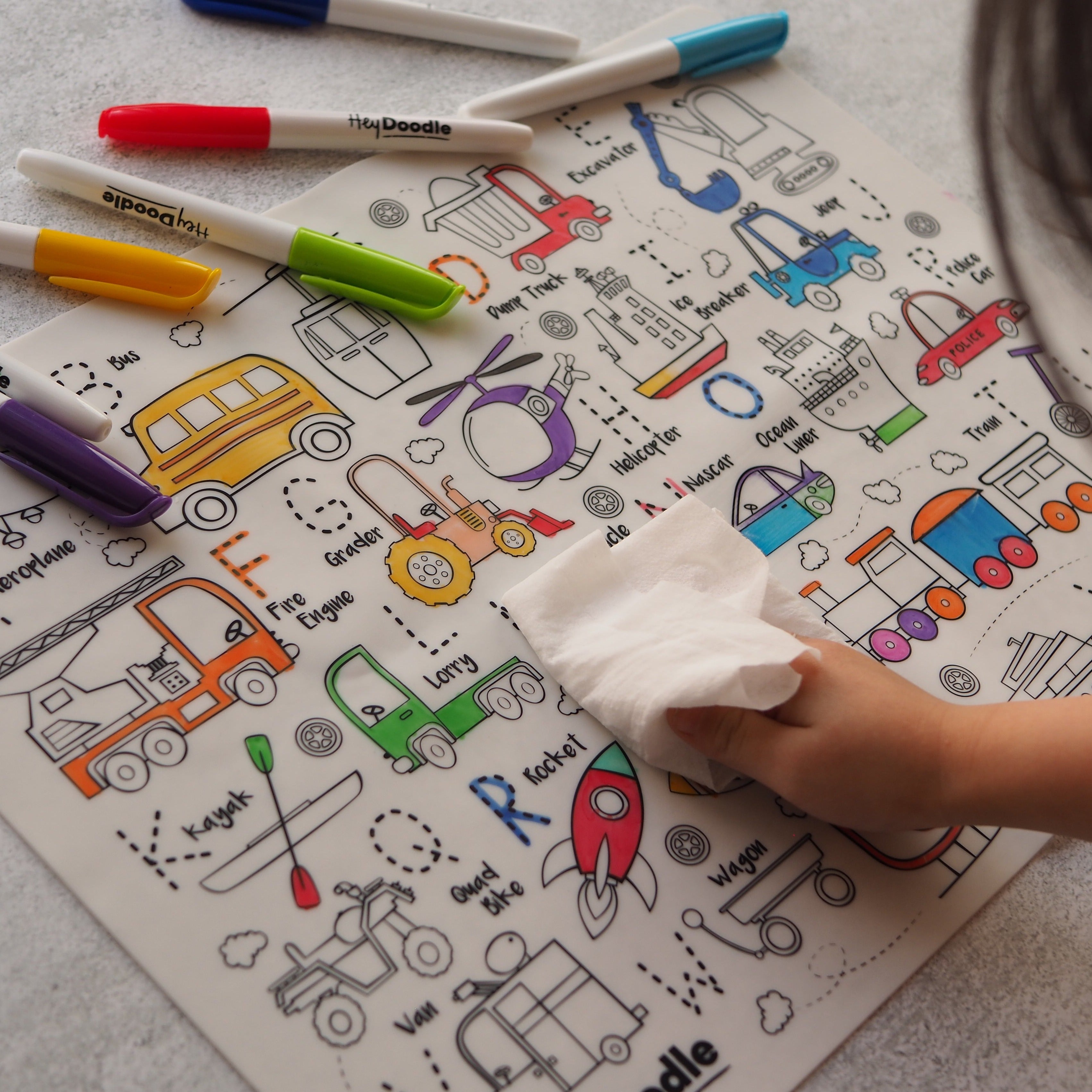 REUSABLE SILICONE ACTIVITY MAT W/MARKERS-"TOOT TOOT HONK"