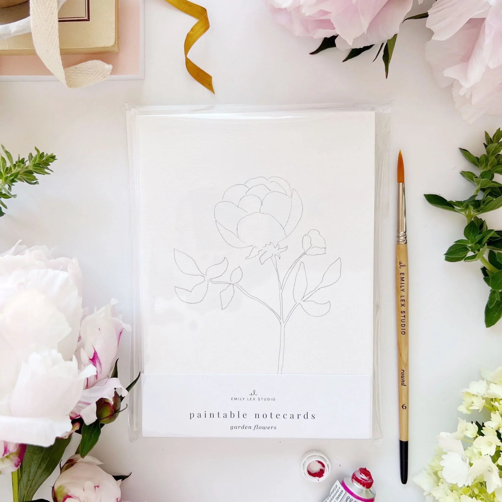 GARDEN FLOWERS PAINTABLE WATERCOLOR NOTECARD SET