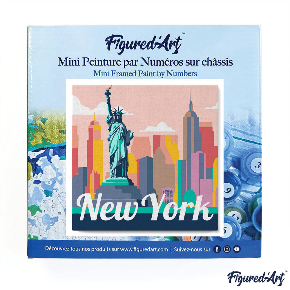 Mini Paint by Numbers Framed - Travel Poster New York Statue of Liberty 8"x 8"