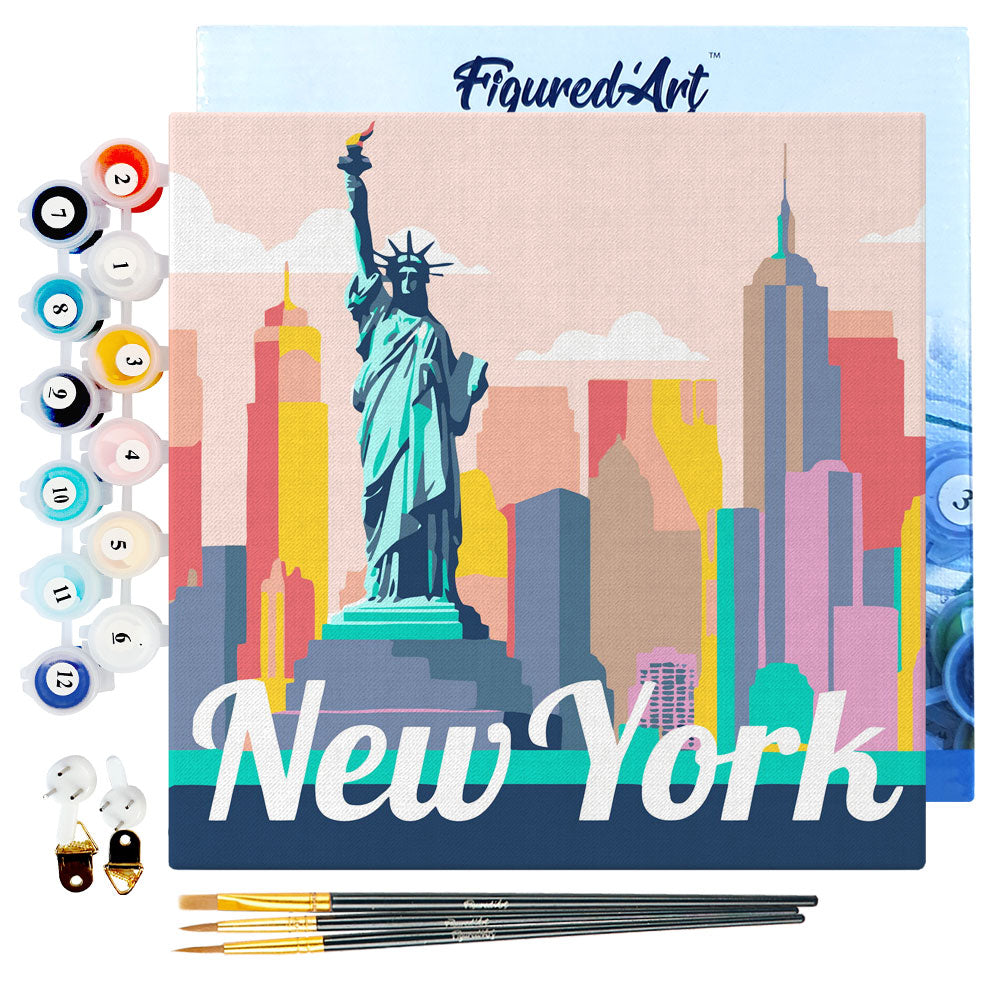 Mini Paint by Numbers Framed - Travel Poster New York Statue of Liberty 8"x 8"