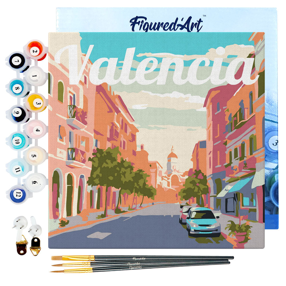 Mini Paint by Numbers Framed - Travel Poster Valencia 8"x 8"