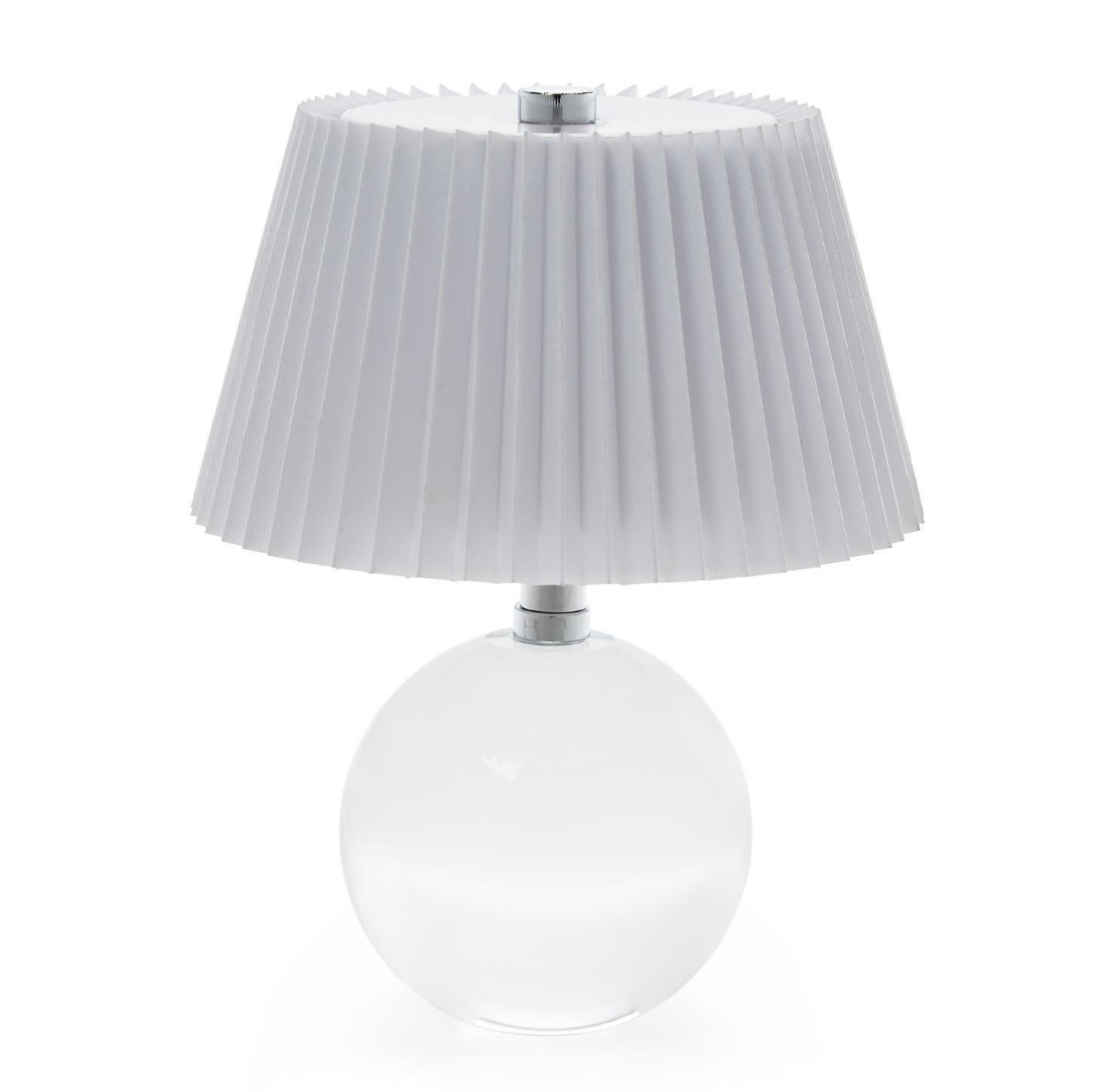CRYSTAL LED CORDLESS GLASS TABLE LAMP WHITE PLEATED SHADE