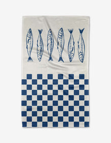 Tea Towel - Sardines Check Blue