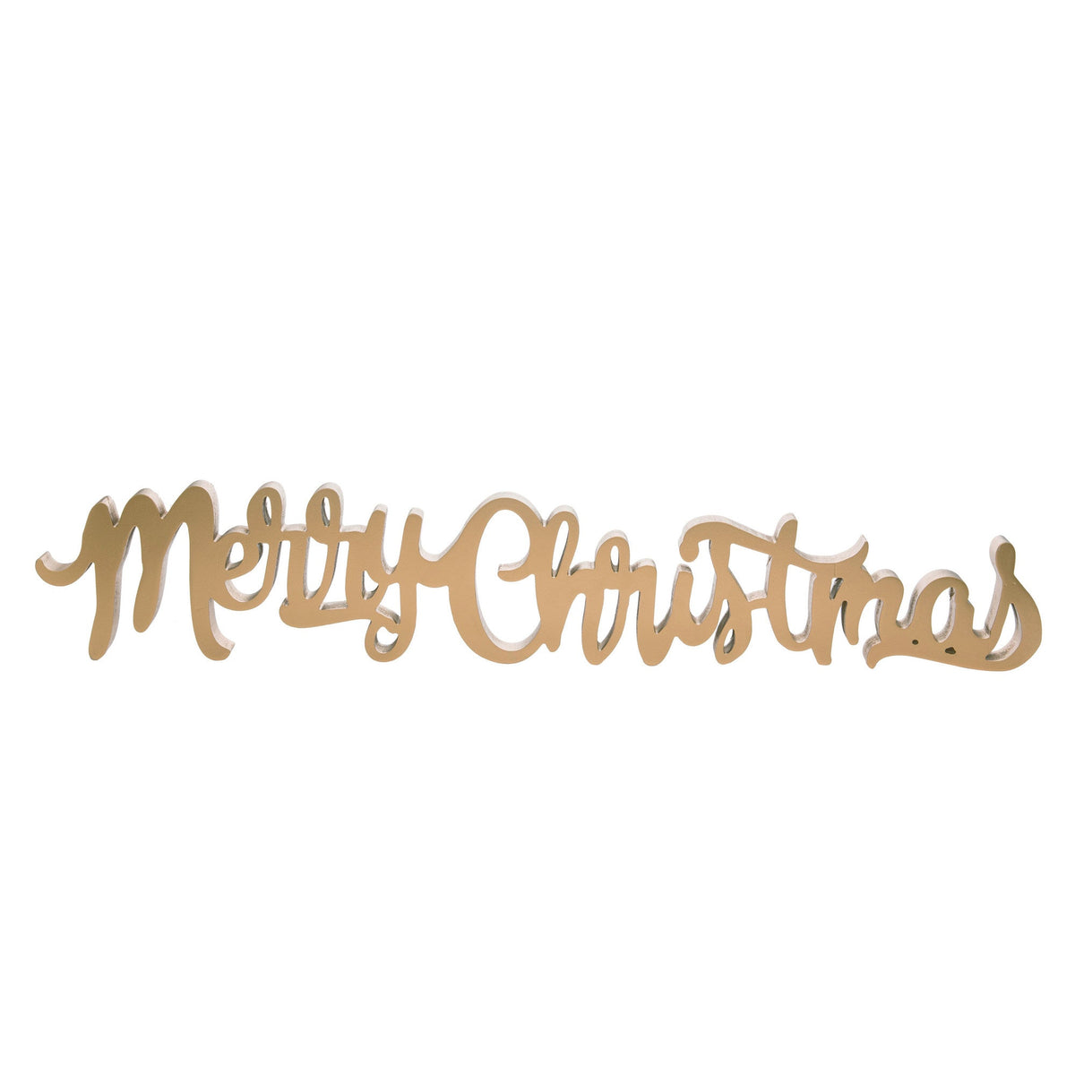 Gold resin Merry Christmas cursive script decorative sign on white background