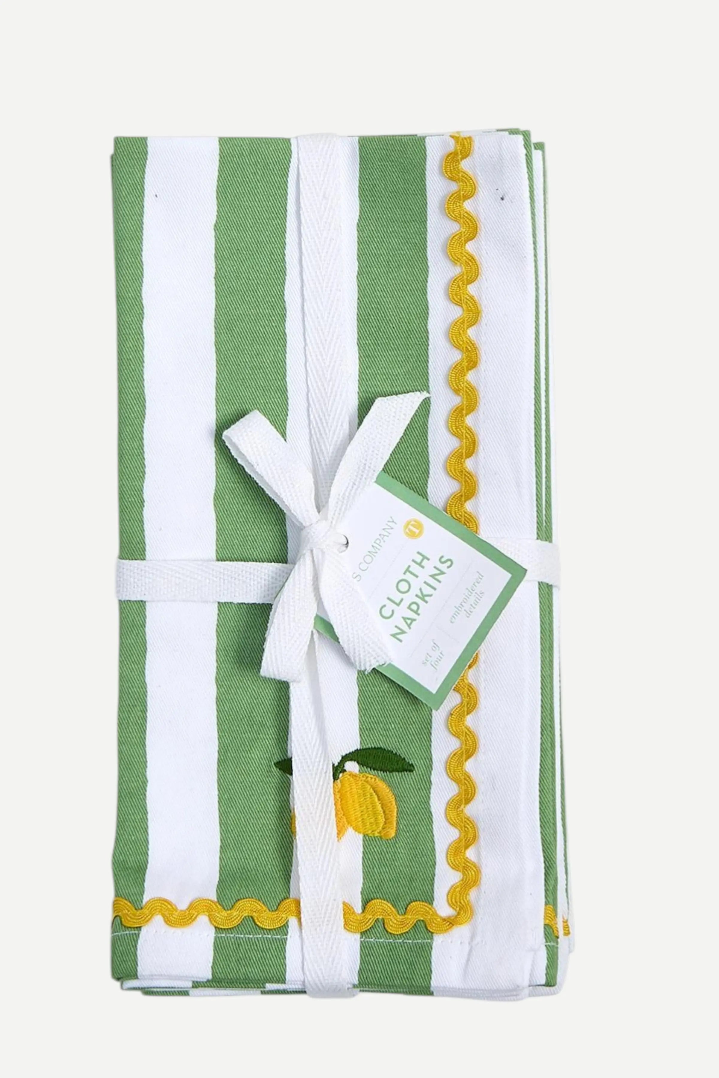 lemon cloth napkins w/ric rack set of 4