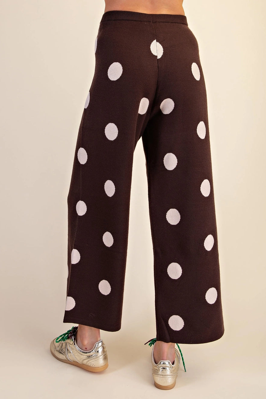Polka Dot Knit Pants - Brown - Small
