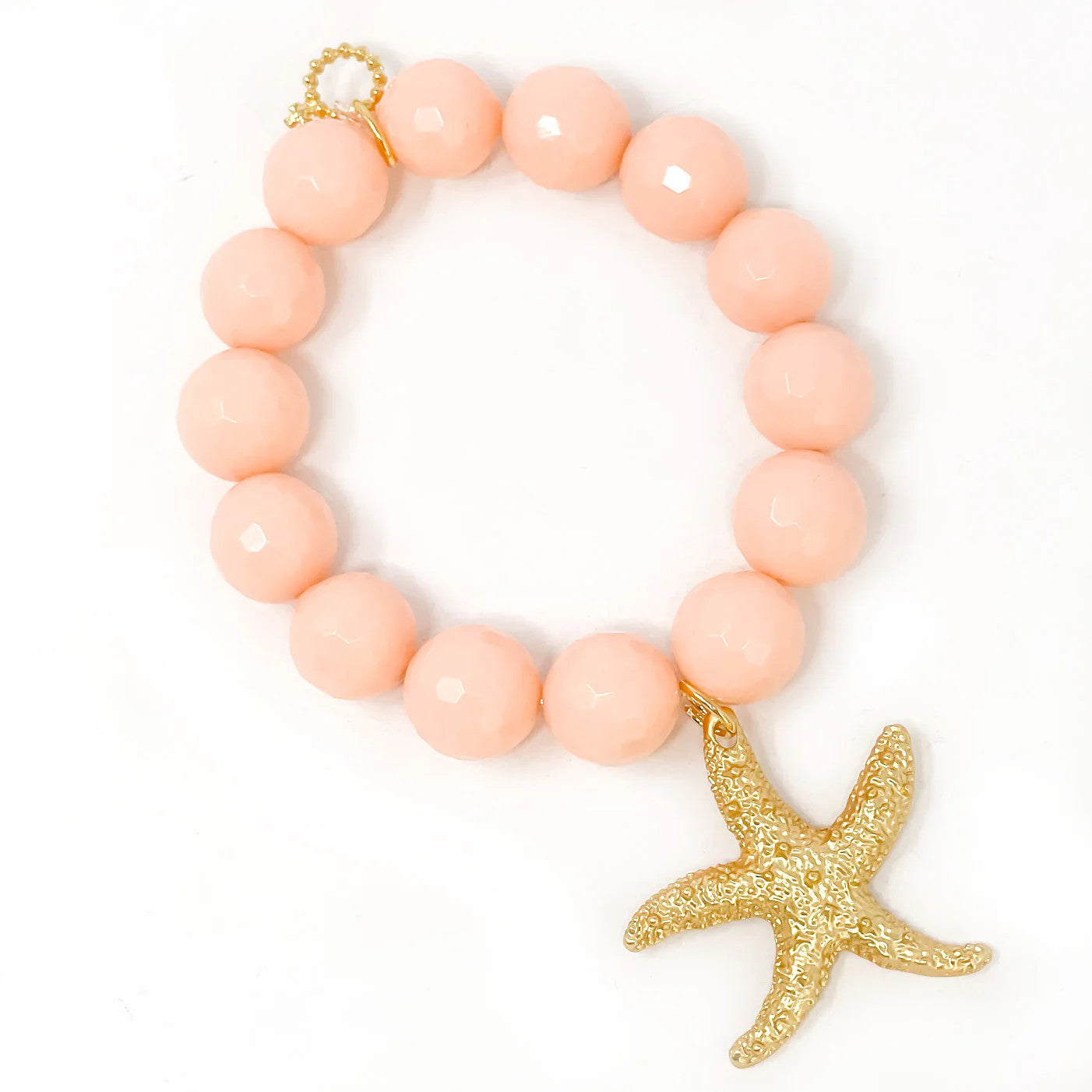 14mm Faceted Sherbet Agate Bracelet w/Large Matte Gold Starfish